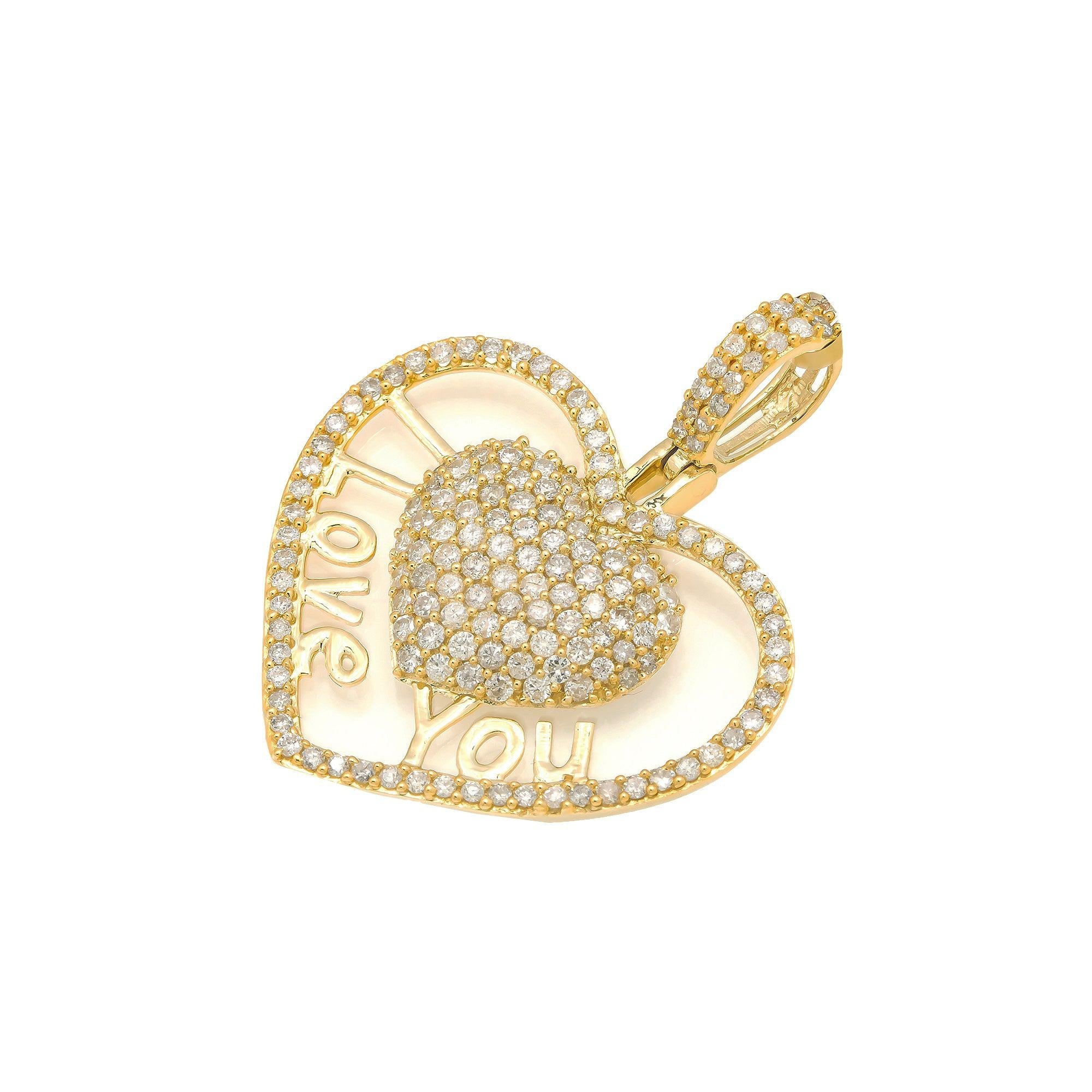 14K GOLD DIAMOND HEART WITH I LOVE YOU PENDANT 1.41 CT