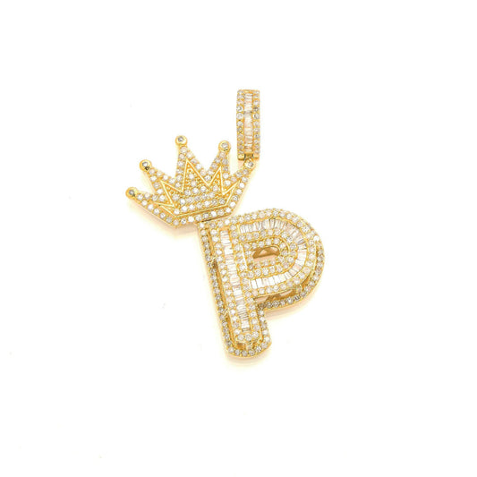 14K GOLD DIAMOND INITIAL P WITH CROWN PENDANT 1.49 CT