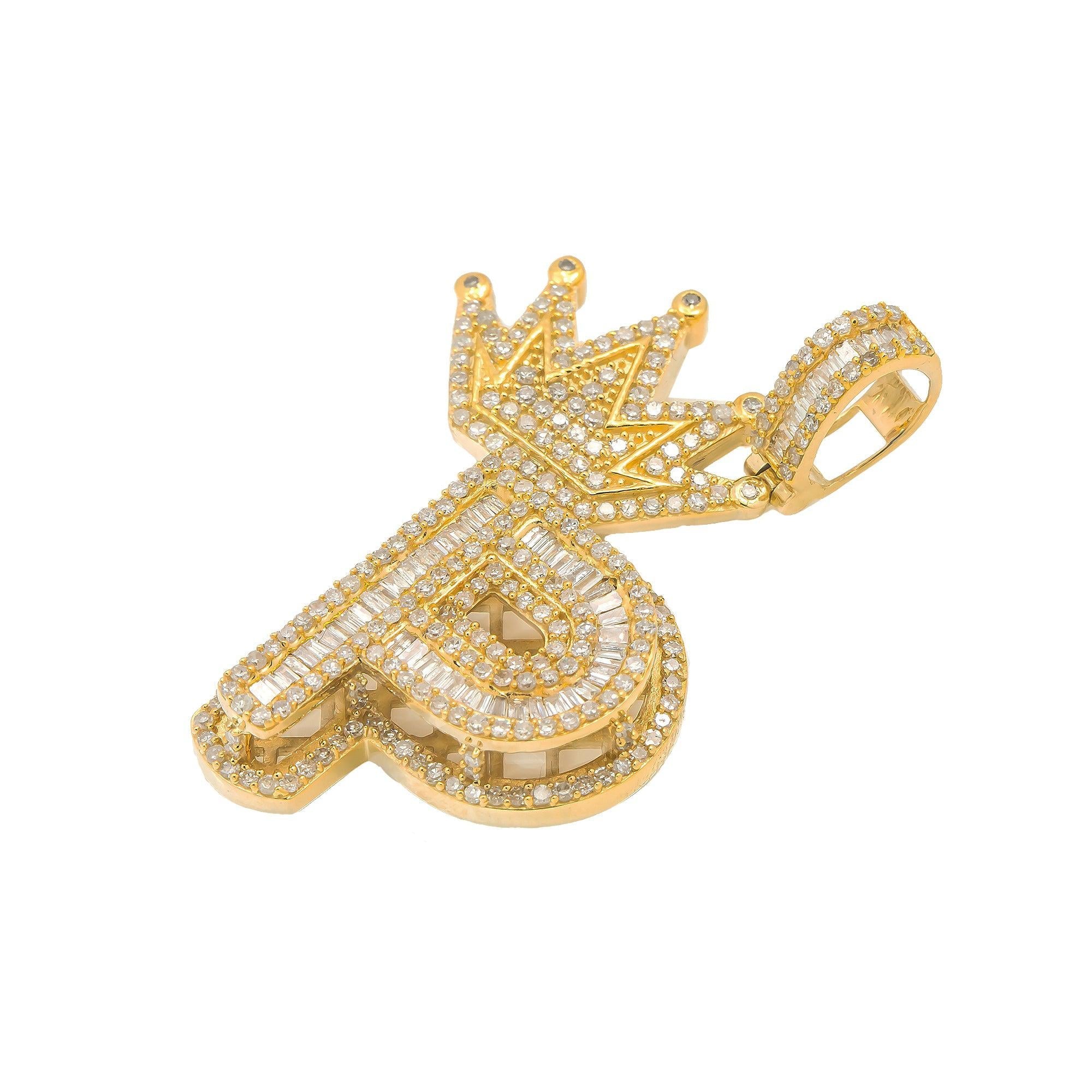 14K GOLD DIAMOND INITIAL P WITH CROWN PENDANT 1.49 CT