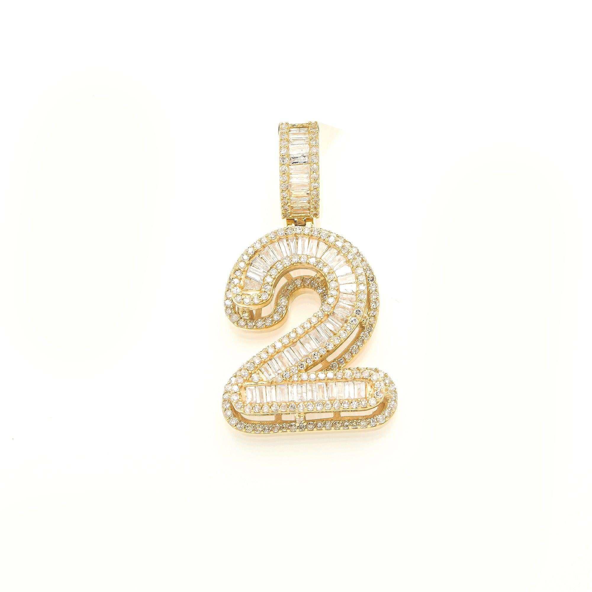 14K GOLD DIAMOND NUMBER 2 PENDANT 1.28 CT