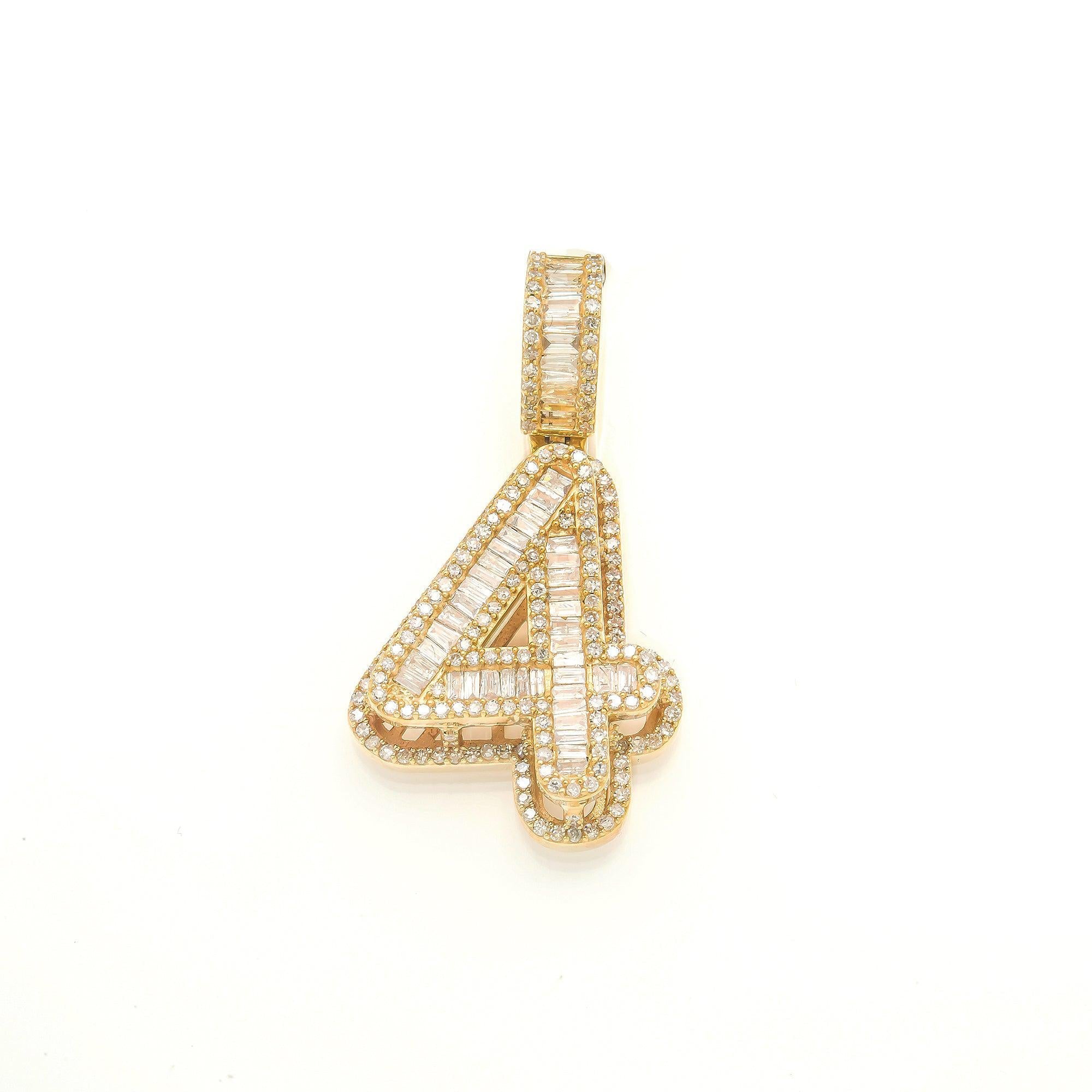 14K GOLD DIAMOND NUMBER 4 PENDANT 1.14 CT