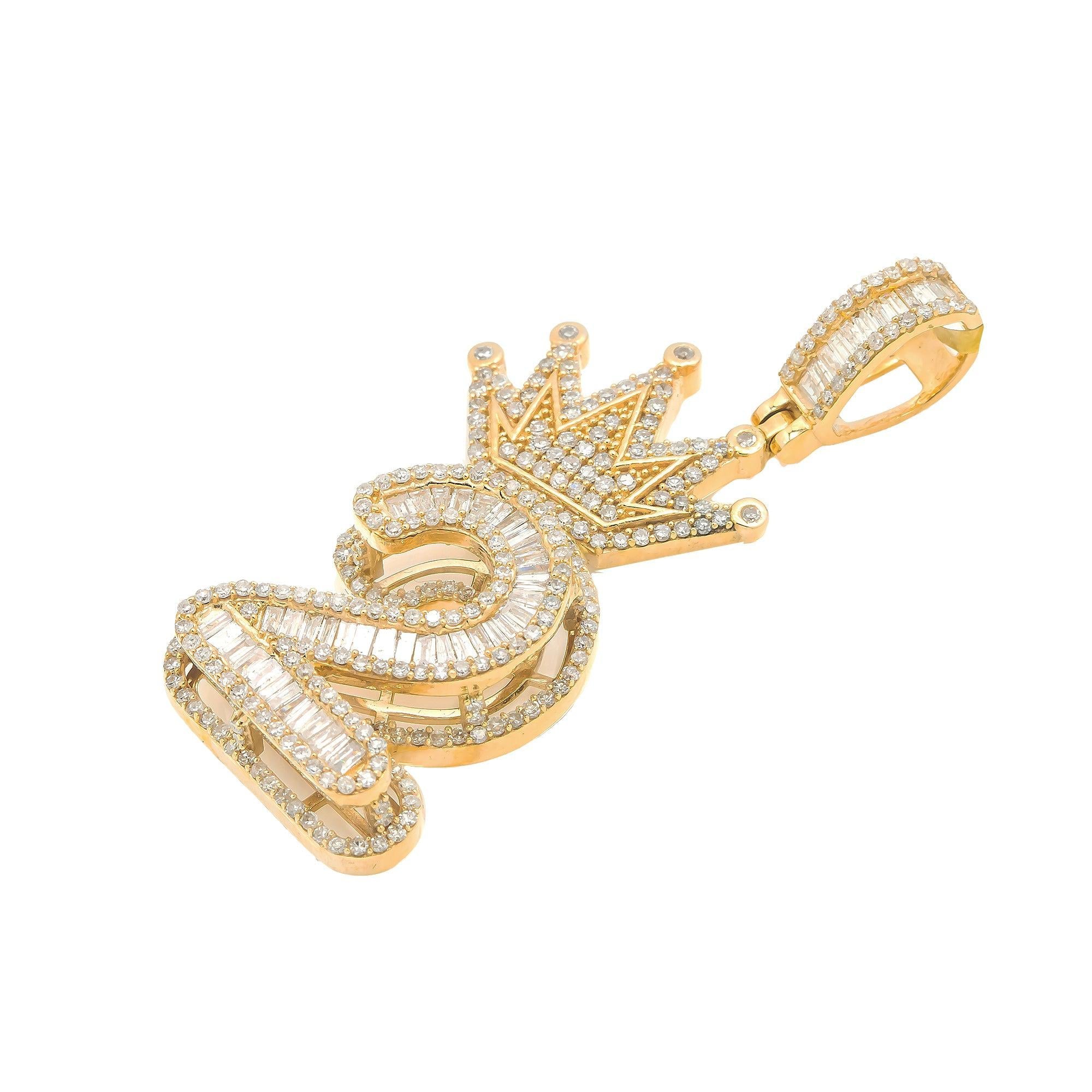 14K GOLD DIAMOND NUMBER 2 WITH CROWN PENDANT 1.85 CT