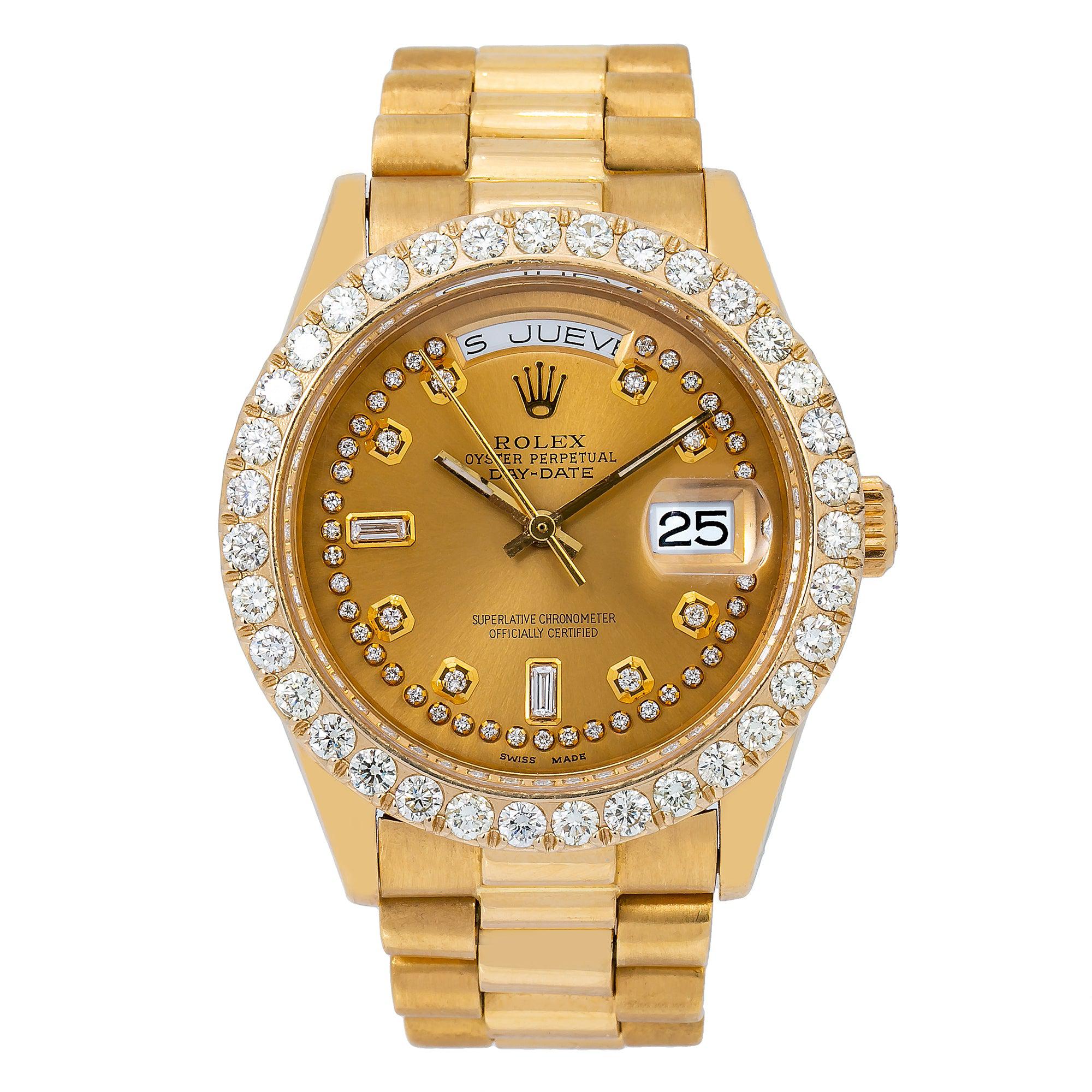 Rolex Day-Date 18038 36MM Champagne Diamond Dial With 2.75 CT Diamonds