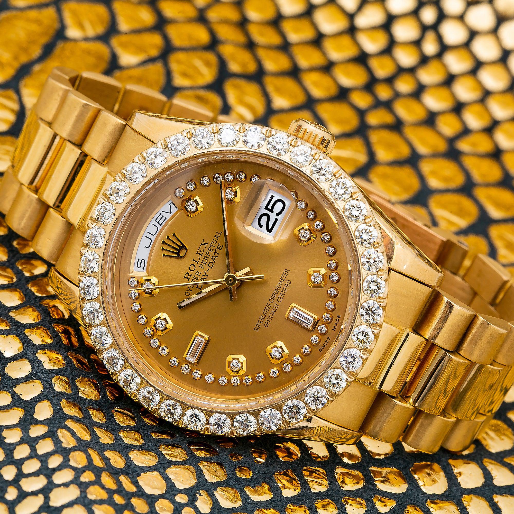 Rolex Day-Date 18038 36MM Champagne Diamond Dial With 2.75 CT Diamonds