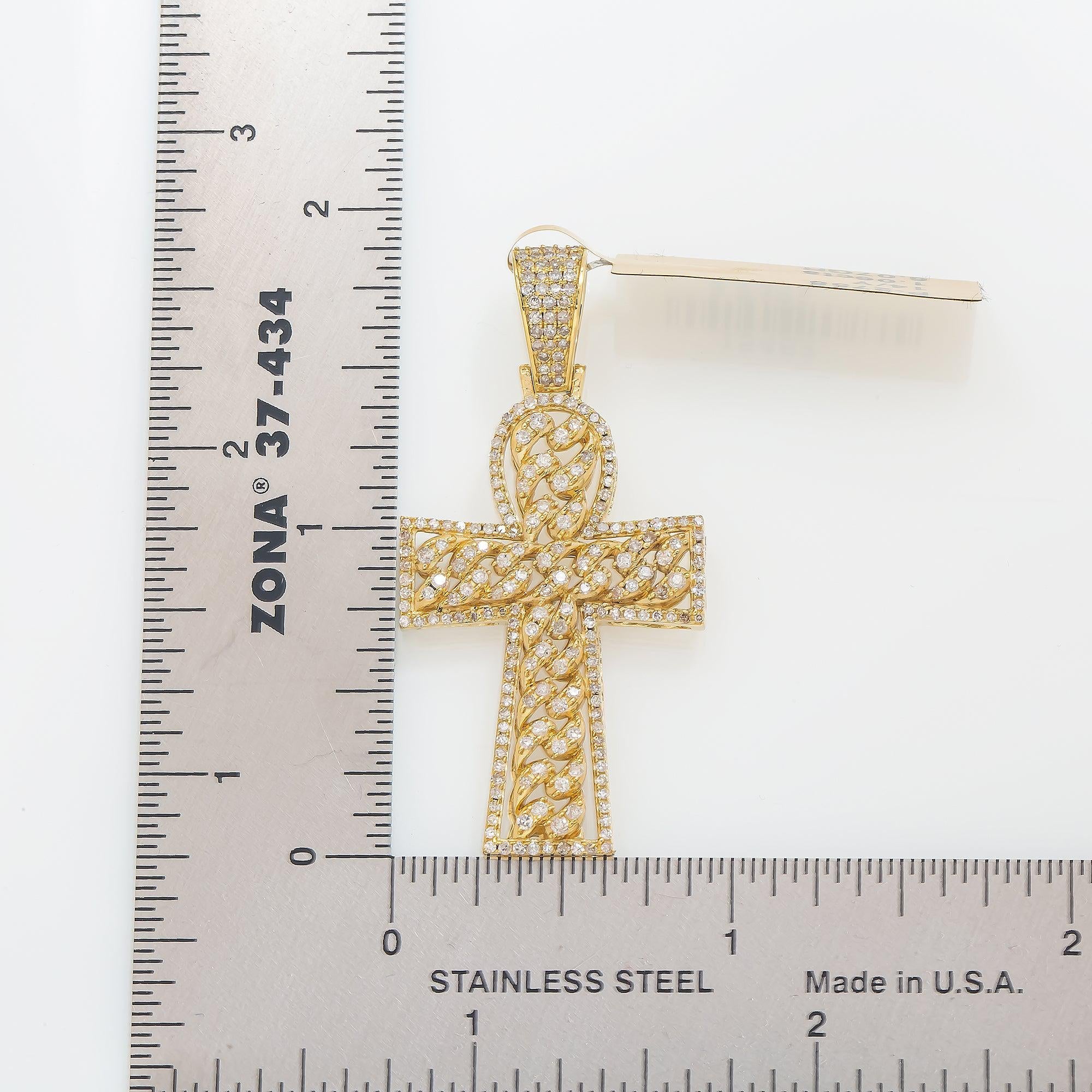 14K GOLD DIAMOND CROSS PENDANT WITH CUBAN LINK DETAIL 1.06 CT