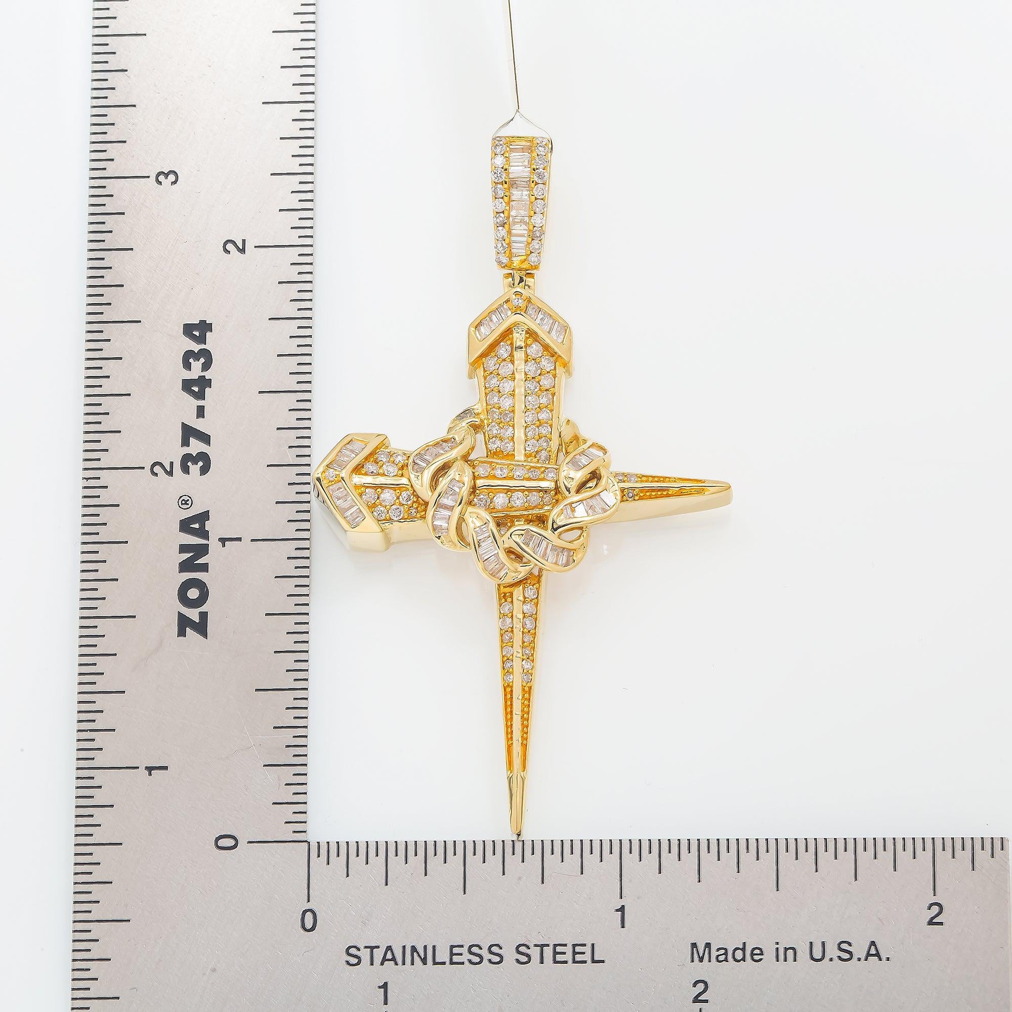 14K GOLD DIAMOND NAIL CROSS PENDANT 1.17 CT