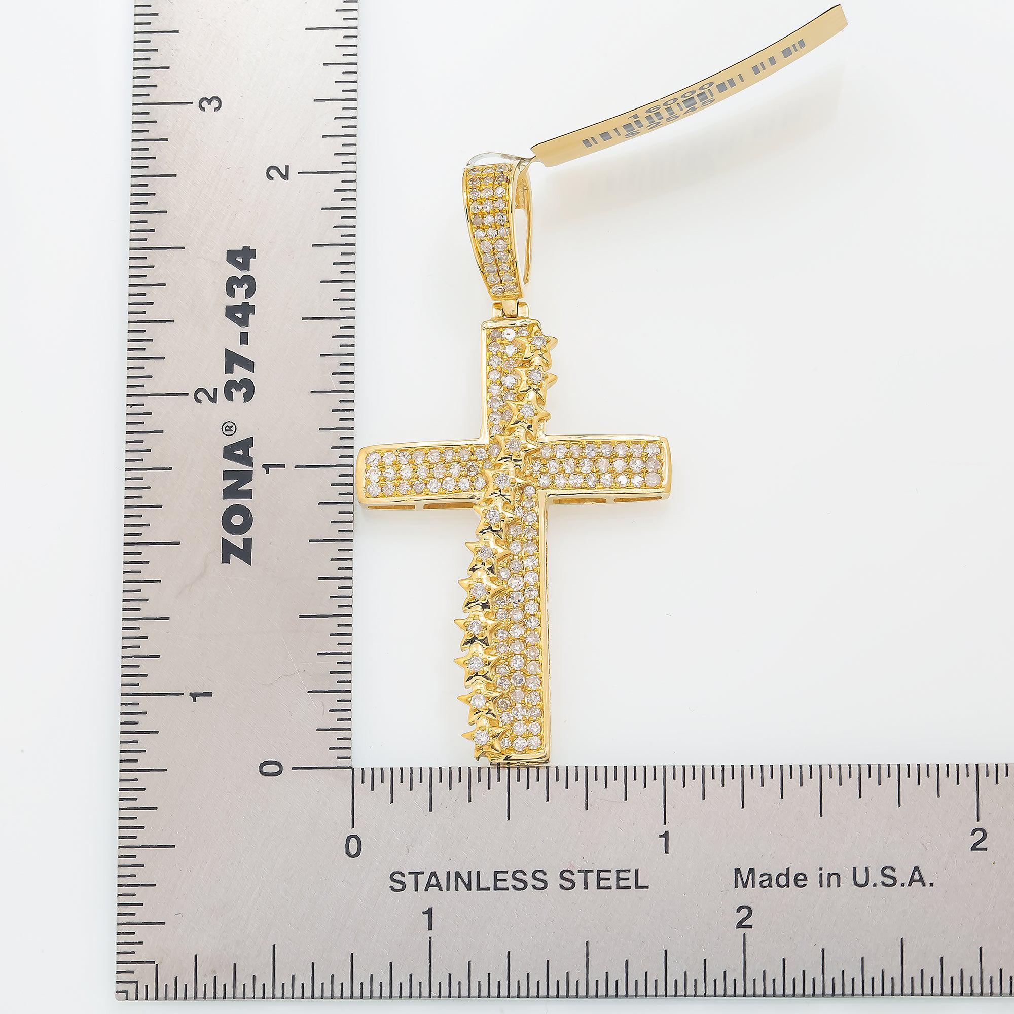 14K GOLD DIAMOND CROSS PENDANT WITH STAR DETAIL 0.93 CT