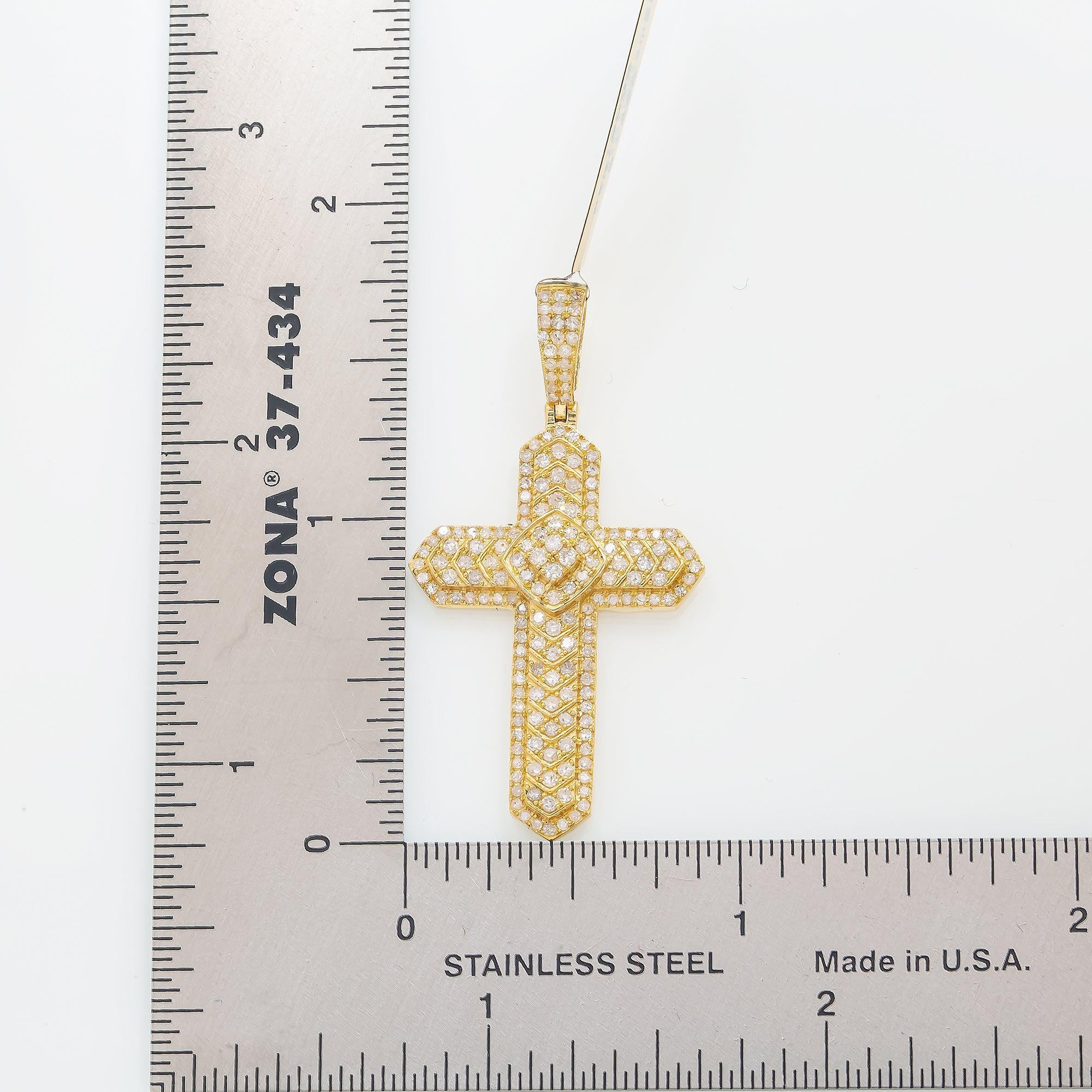 14K GOLD 3D DIAMOND CROSS PENDANT 0.97 CT