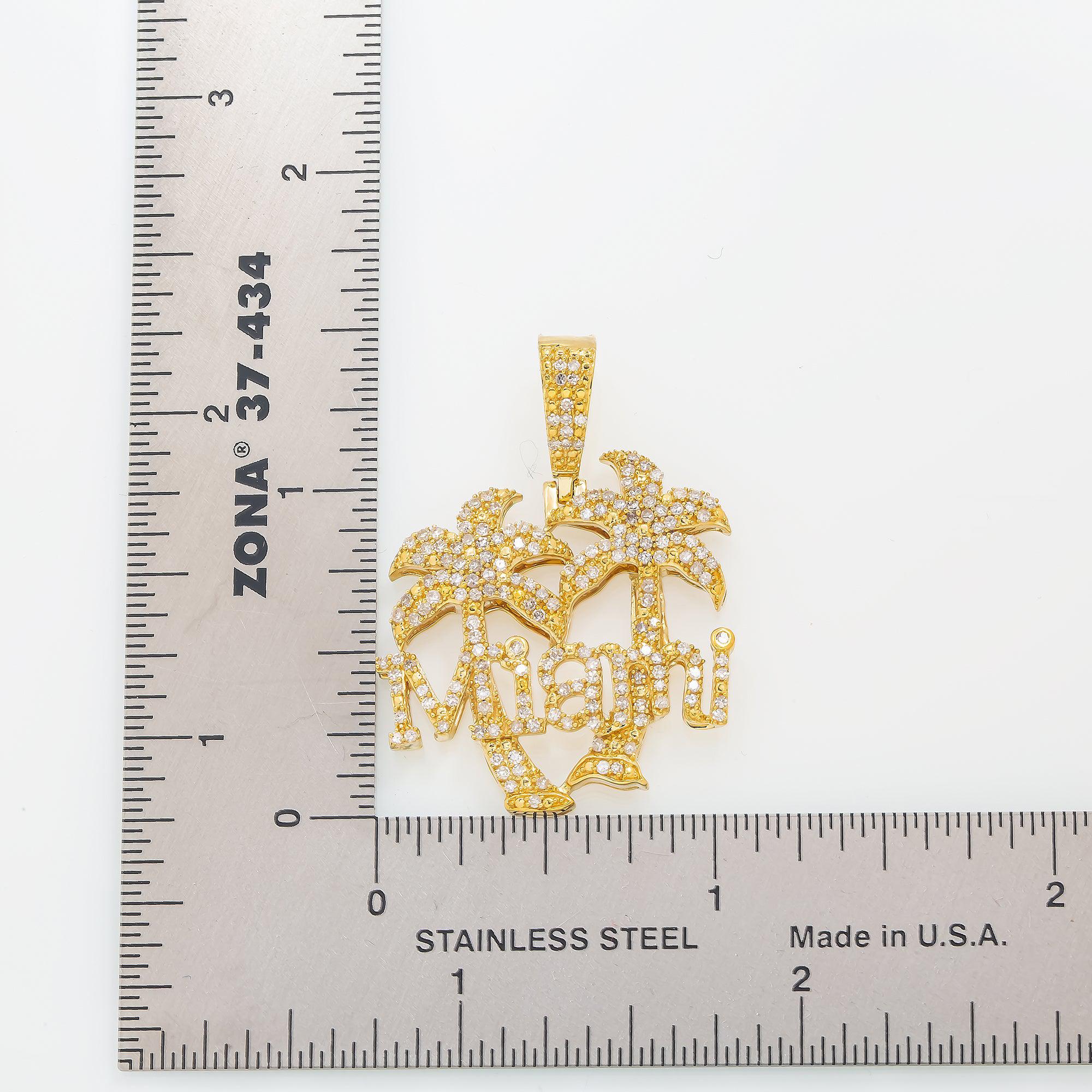 14K GOLD DIAMOND MIAMI AND PALM TREE PENDANT 0.96 CT