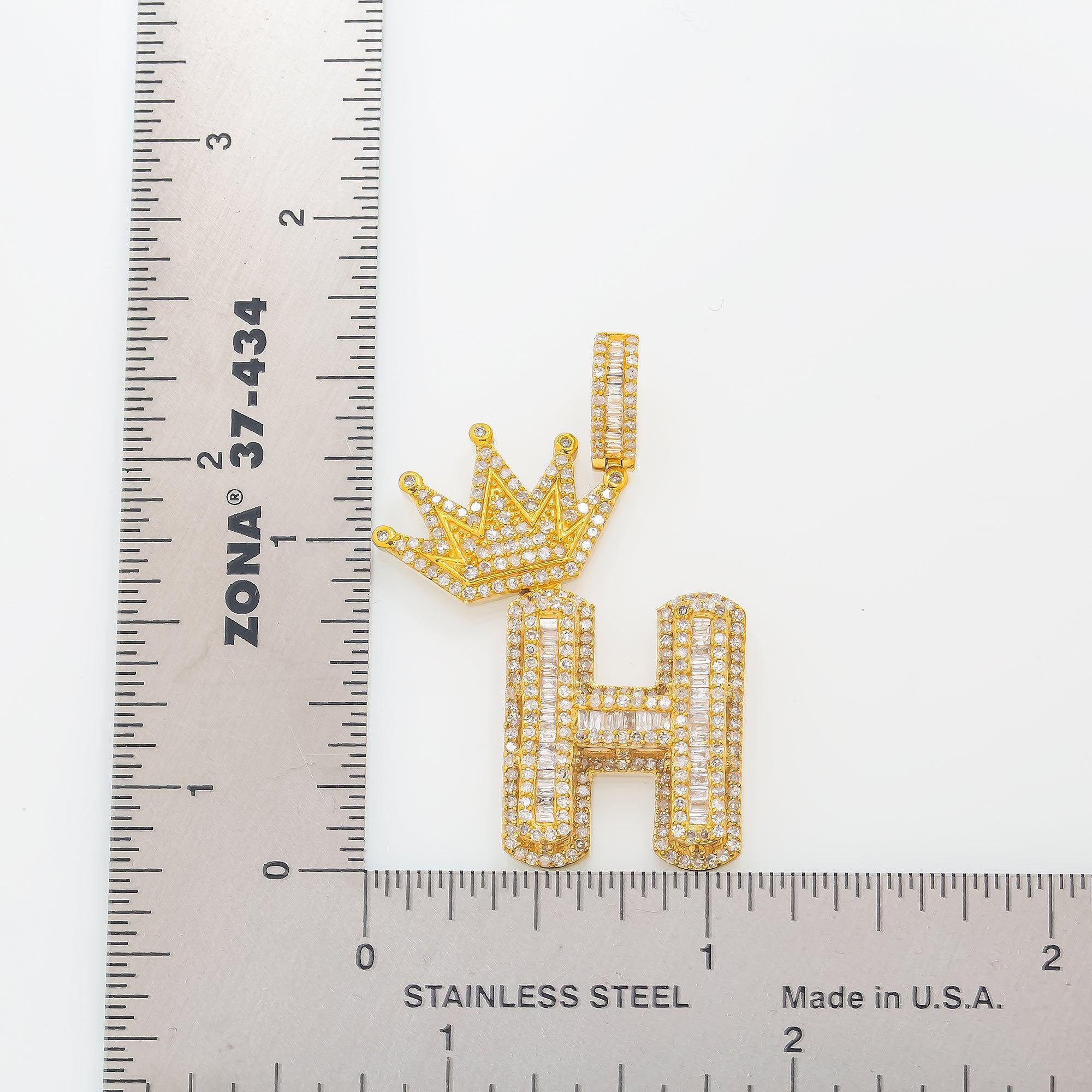 14K GOLD DIAMOND INITIAL H WITH CROWN PENDANT 1.71 CT