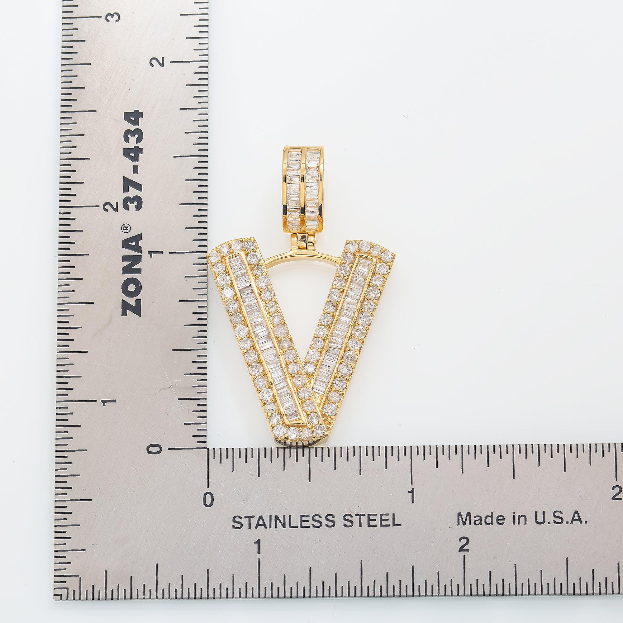 14K GOLD DIAMOND INITIAL V PENDANT 1.94 CT