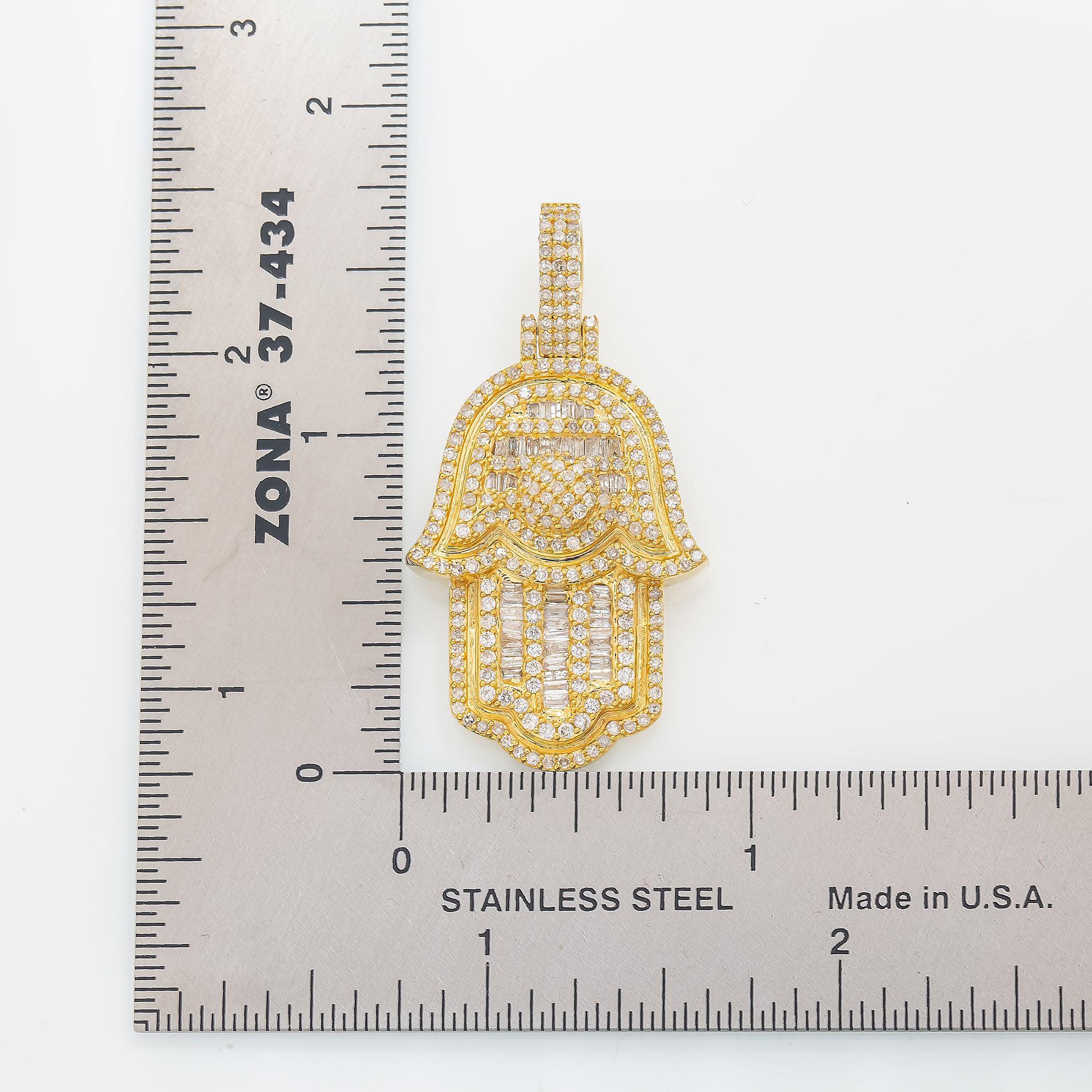 14K GOLD DIAMOND HAMSA PENDANT 1.45 CT