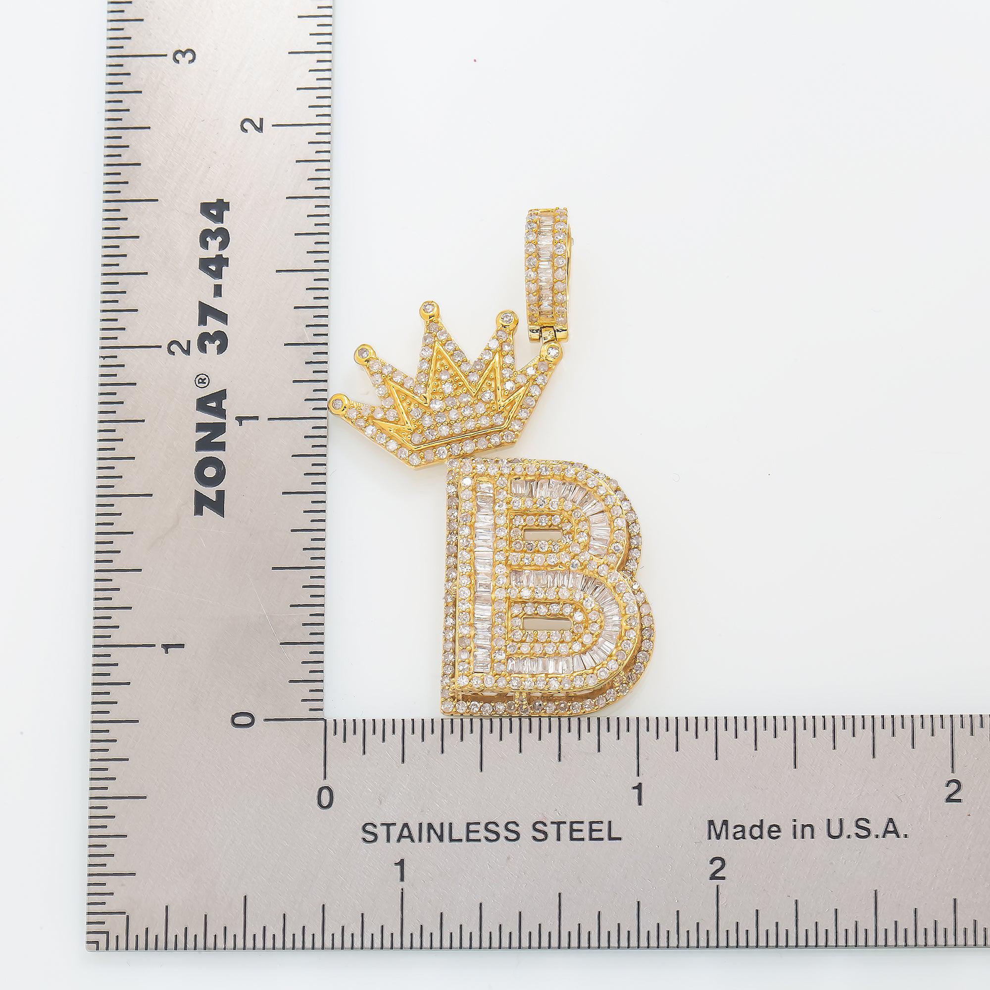 14K GOLD DIAMOND INITIAL B WITH CROWN PENDANT 1.81 CT