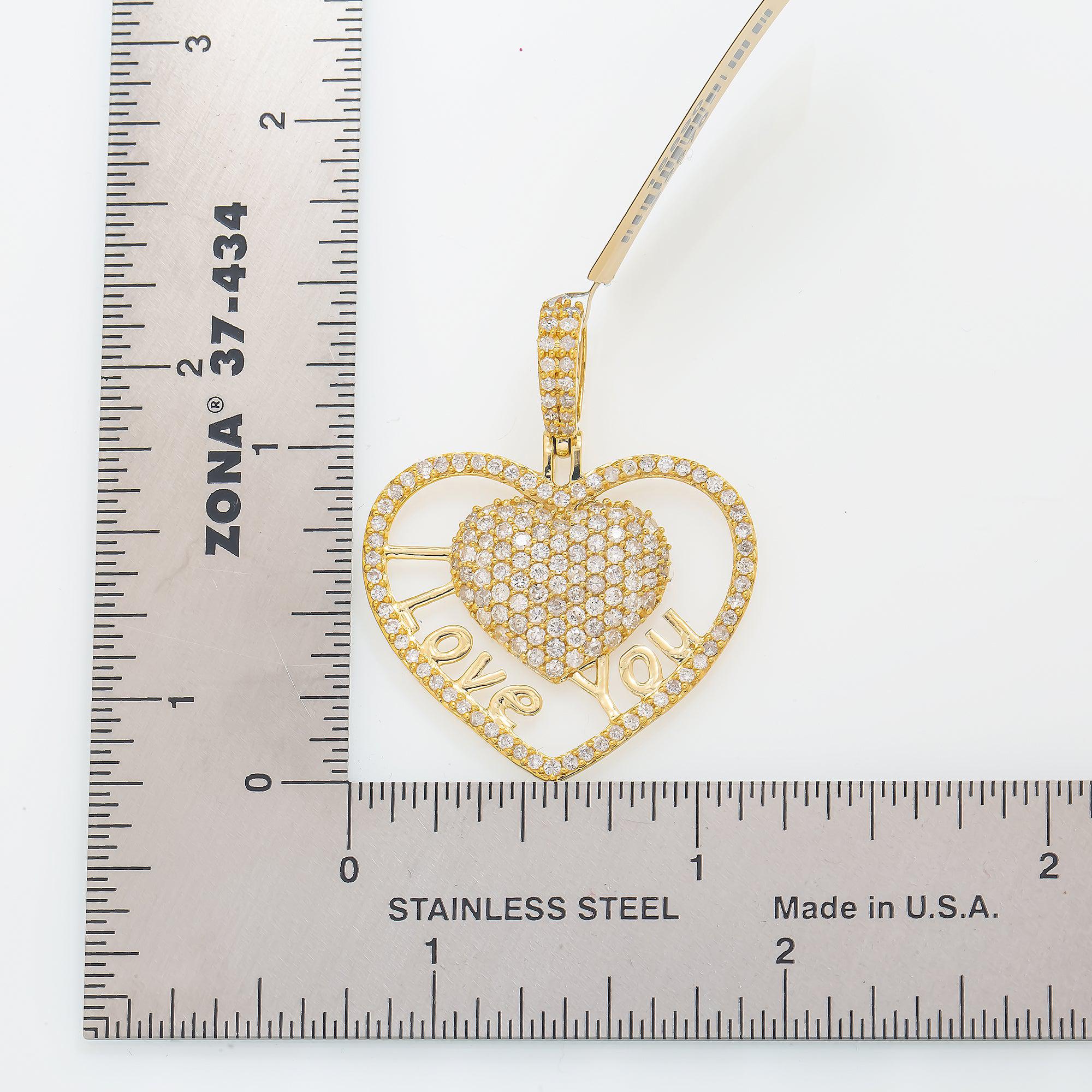 14K GOLD DIAMOND HEART WITH I LOVE YOU PENDANT 1.41 CT