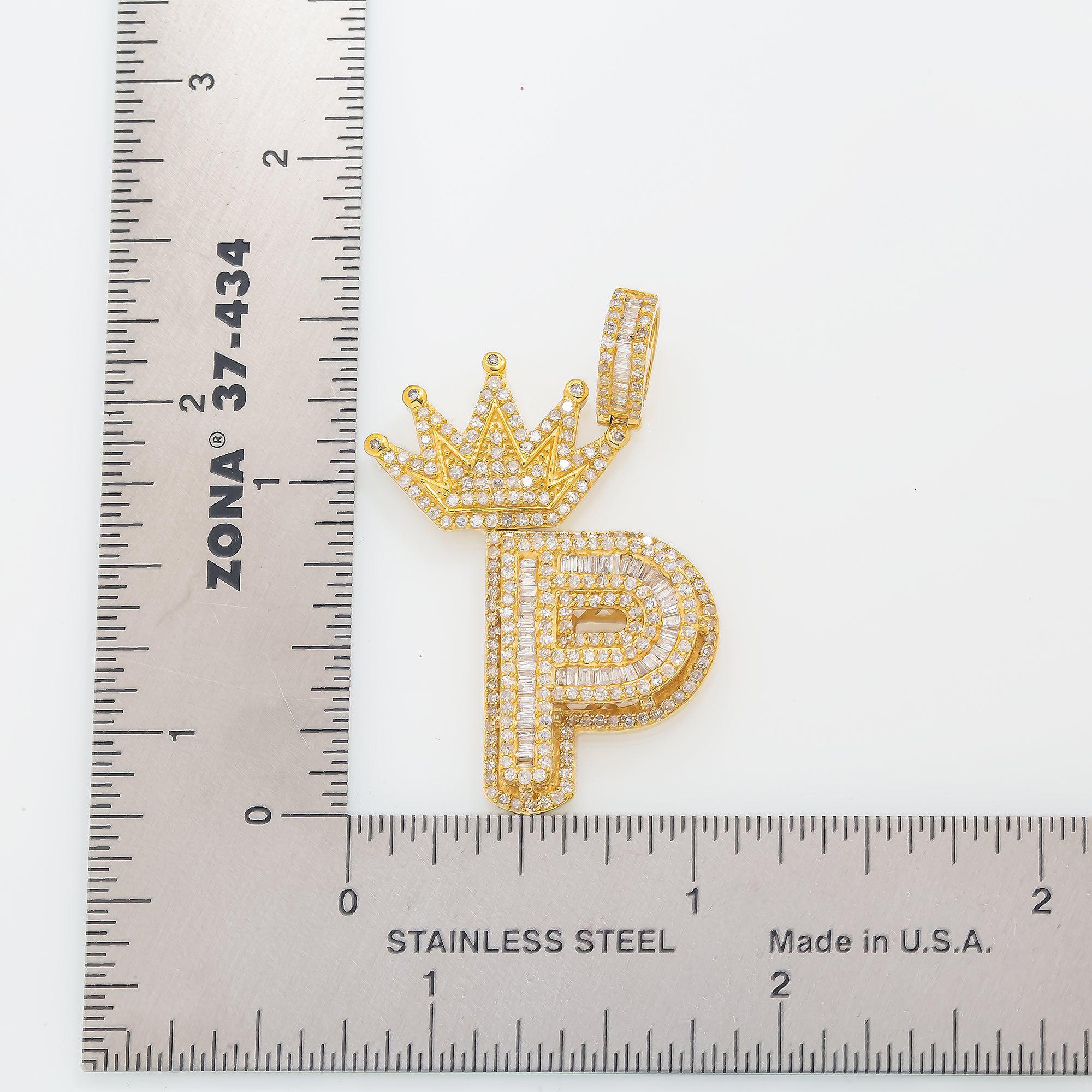 14K GOLD DIAMOND INITIAL P WITH CROWN PENDANT 1.49 CT