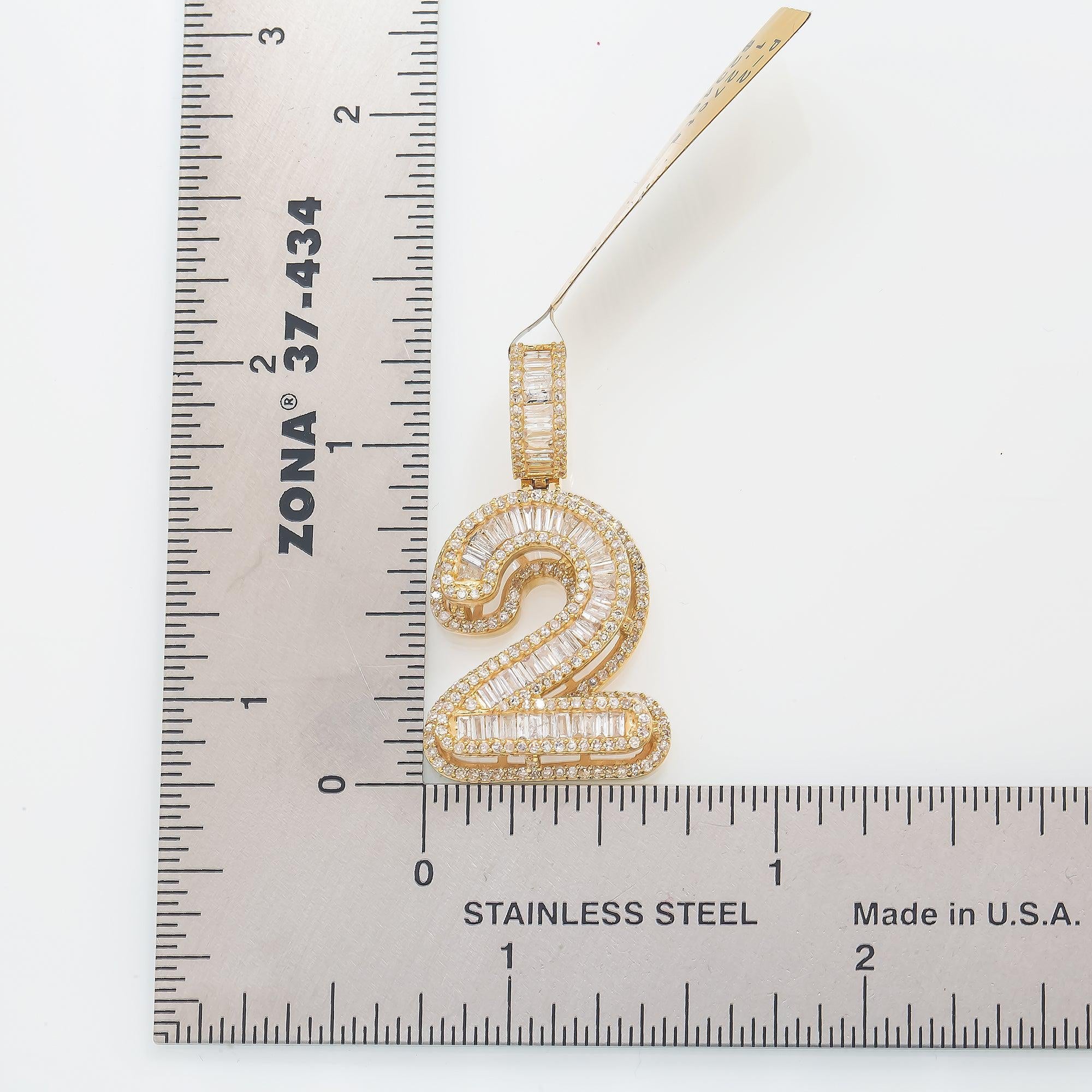 14K GOLD DIAMOND NUMBER 2 PENDANT 1.28 CT