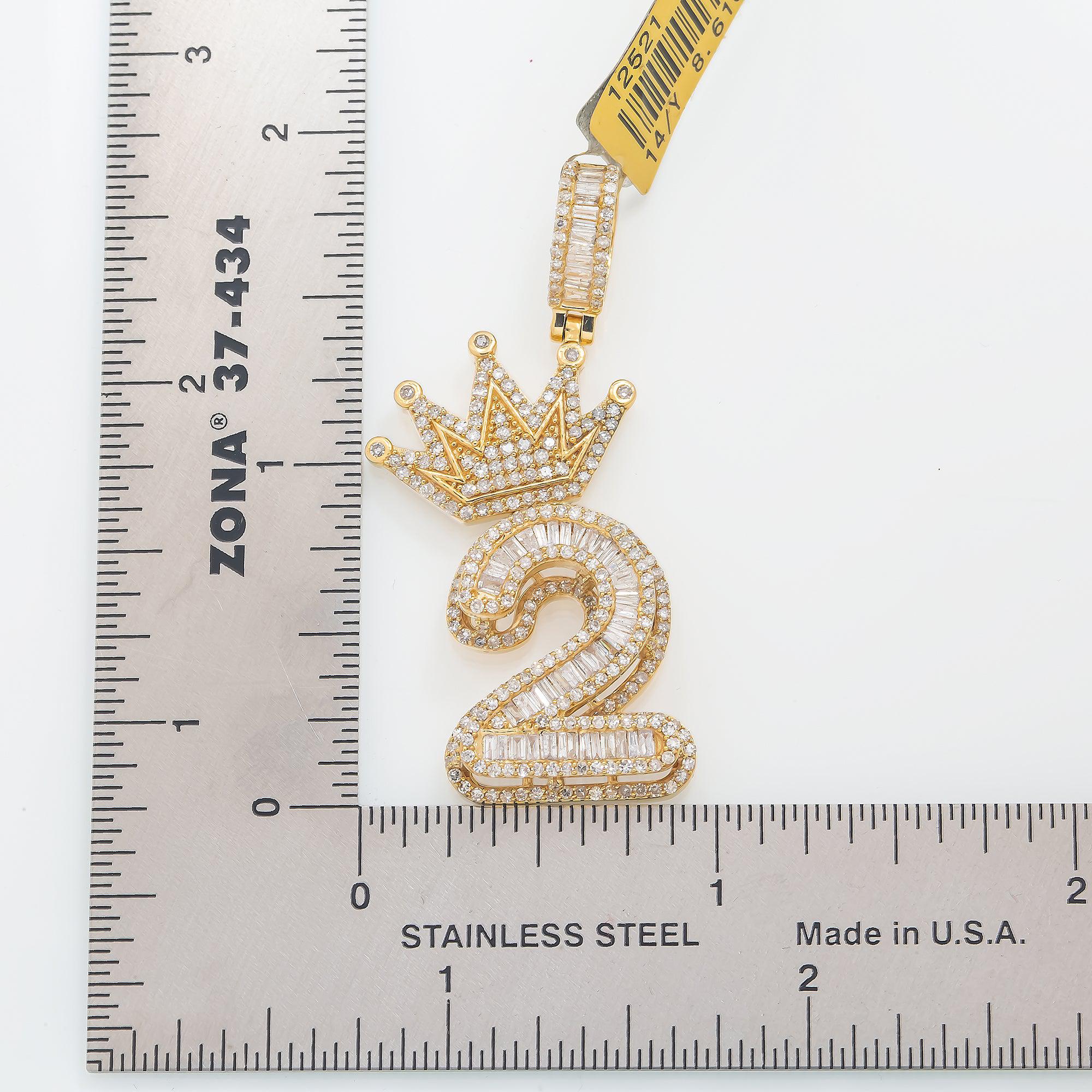 14K GOLD DIAMOND NUMBER 2 WITH CROWN PENDANT 1.85 CT