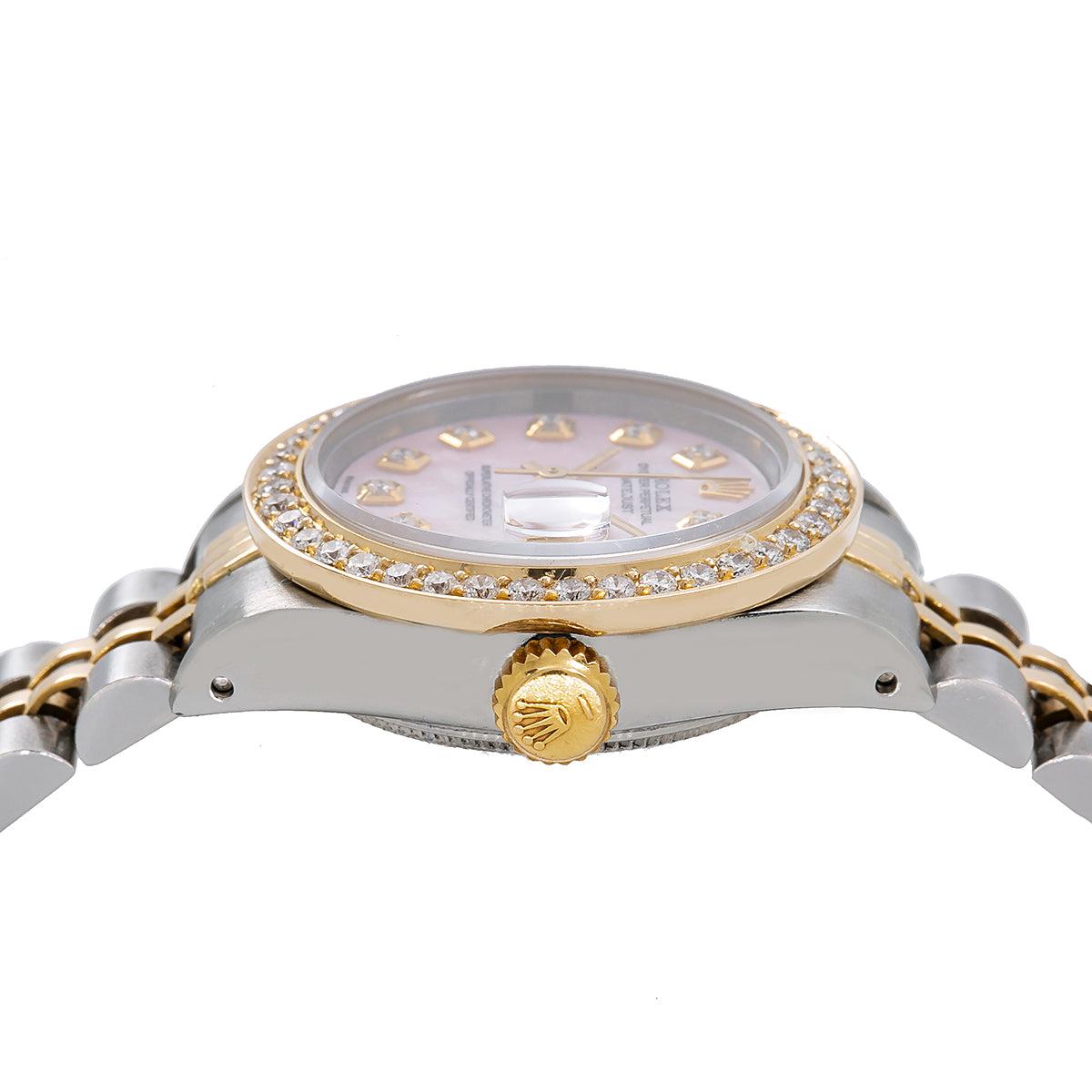 Rolex Datejust 6917 26MM Pink Mother of Pearl Diamond Dial And Bezel With Two-Tone Jubilee Bracelet 1.10 CT