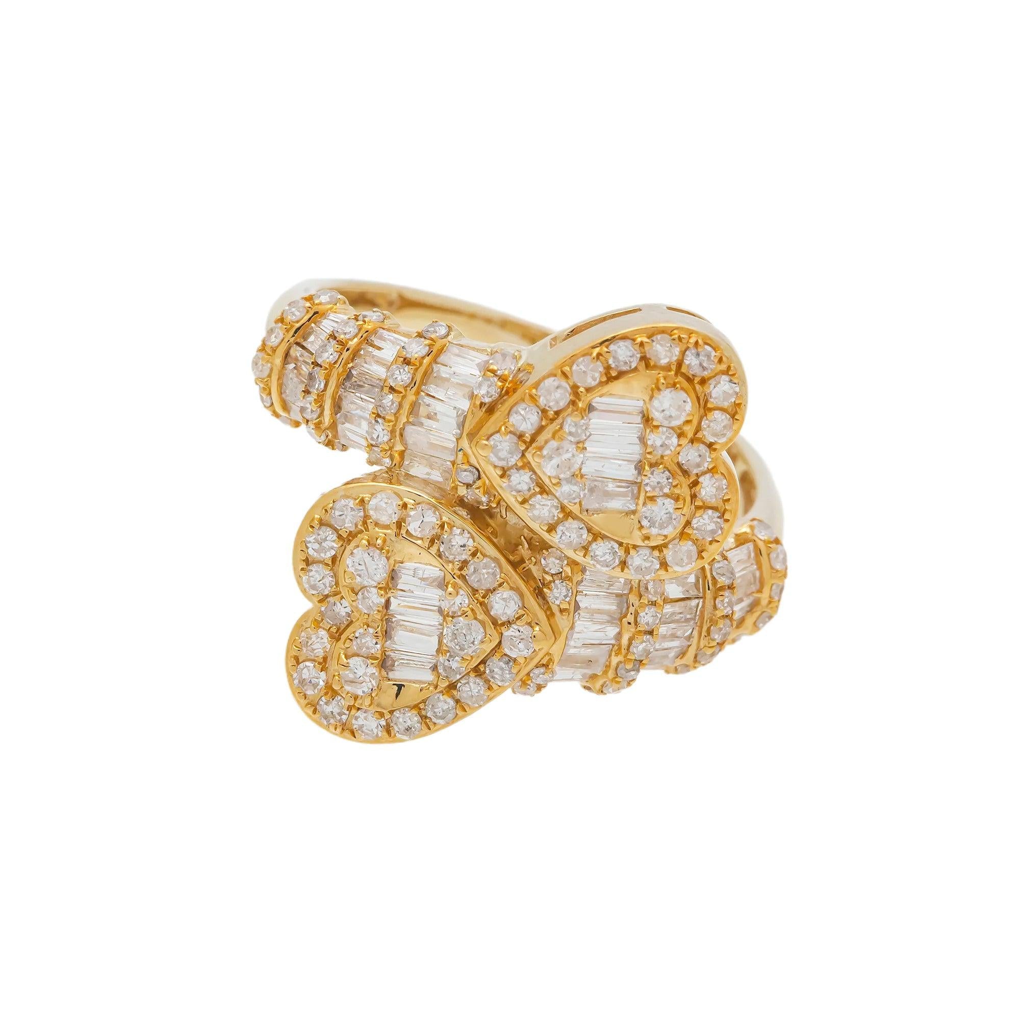 14K GOLD DIAMOND DOUBLE HEART RING 1.05 CT