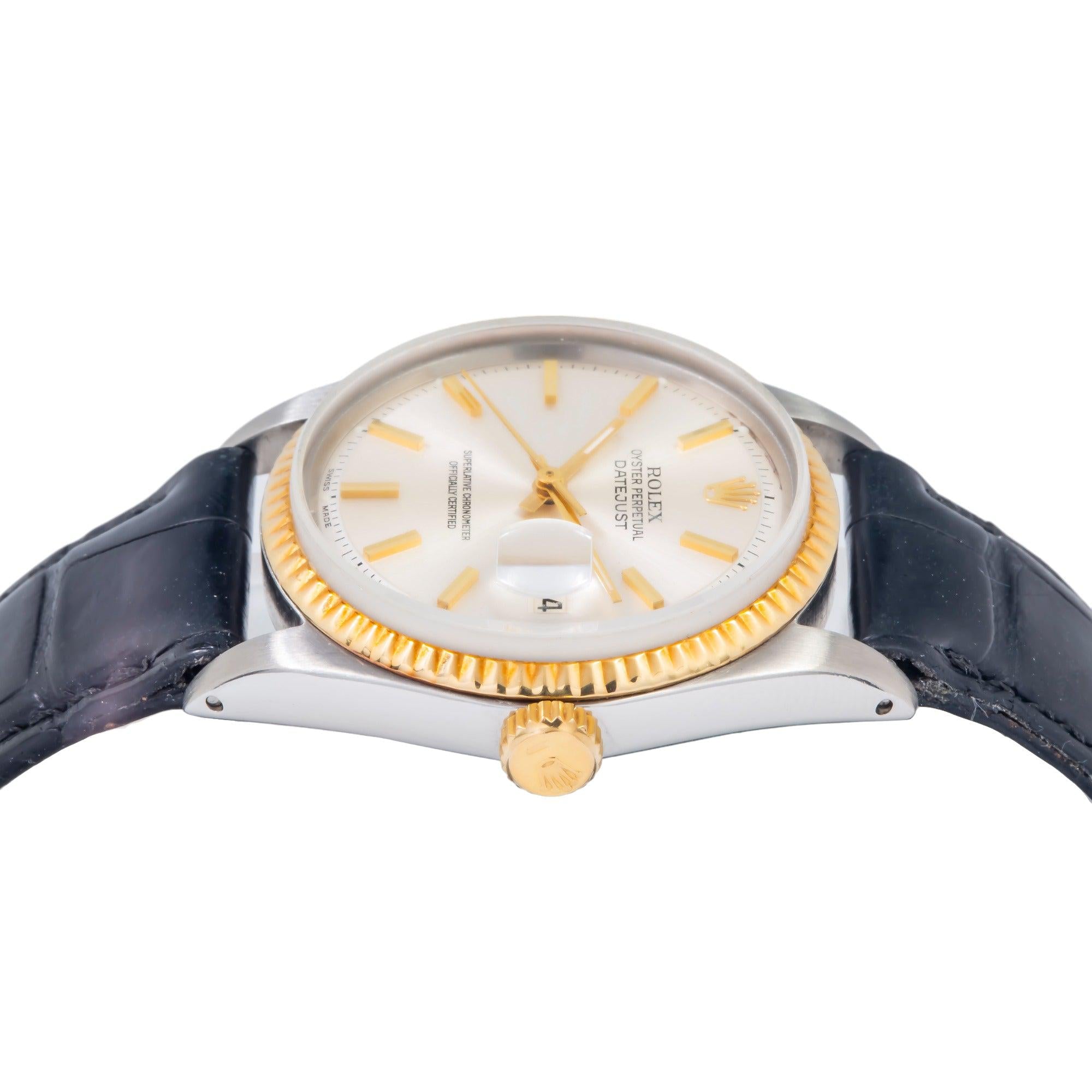 Rolex Datejust 1601 36MM Silver Dial With Black Leather Bracelet