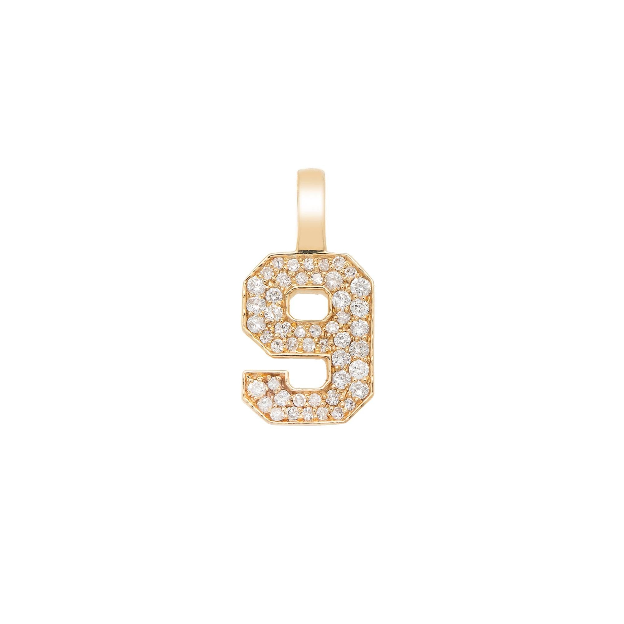 14K GOLD DIAMOND NUMBER 9 PENDANT 0.44 CT