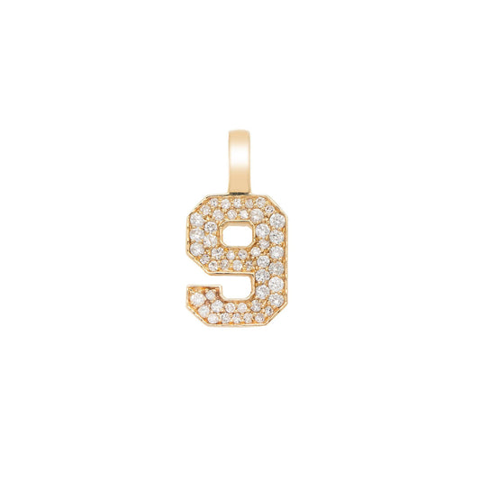 14K GOLD DIAMOND NUMBER 9 PENDANT 0.44 CT