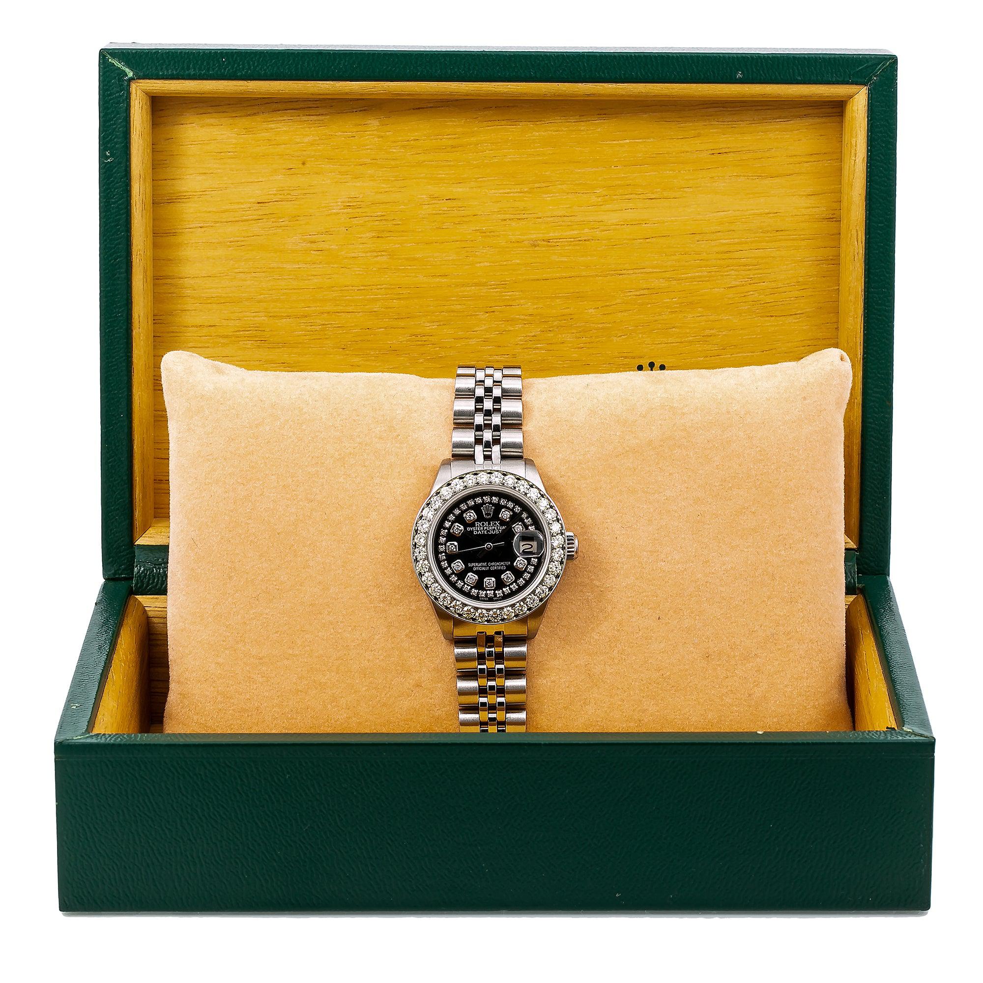 Rolex Lady-Datejust Diamond Watch, 6917 26mm, Black Diamond Dial With 1.80 CT Diamonds Jubilee Bracelet