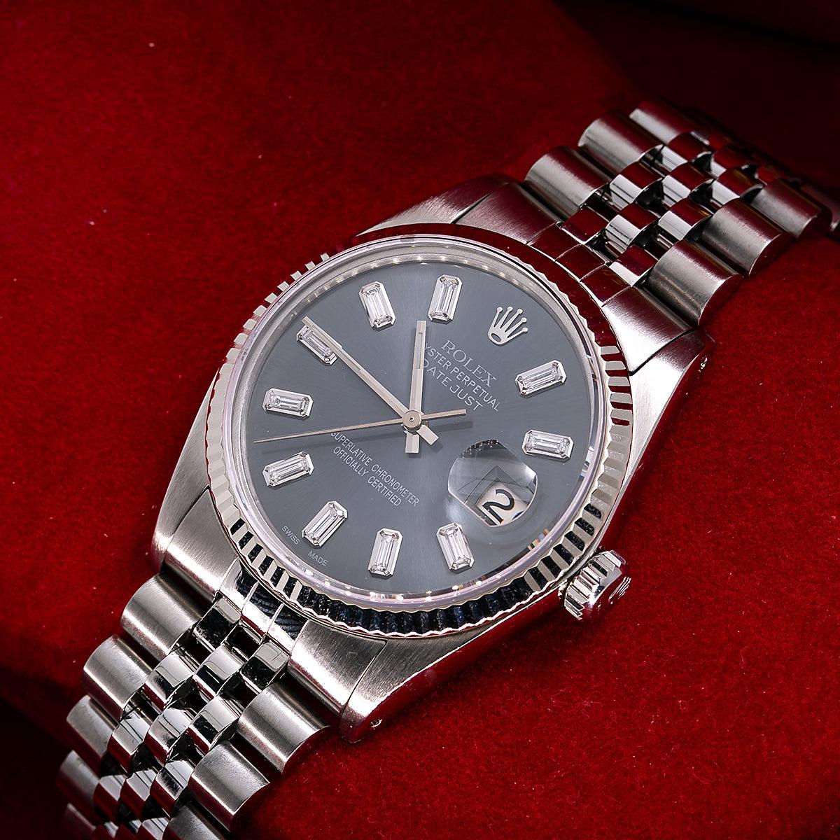 Rolex Datejust 16014 36mm Black Dial with Baguette Hour Marks