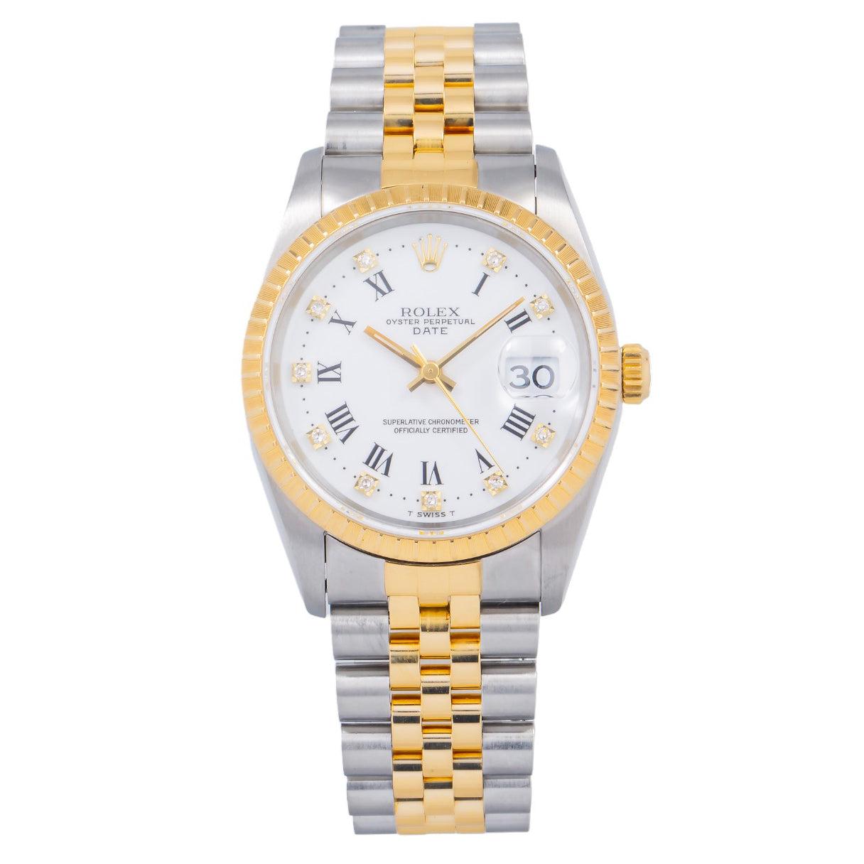 Rolex Date 15223 34MM White Diamond Dial With Two Tone Jubilee Bracelet