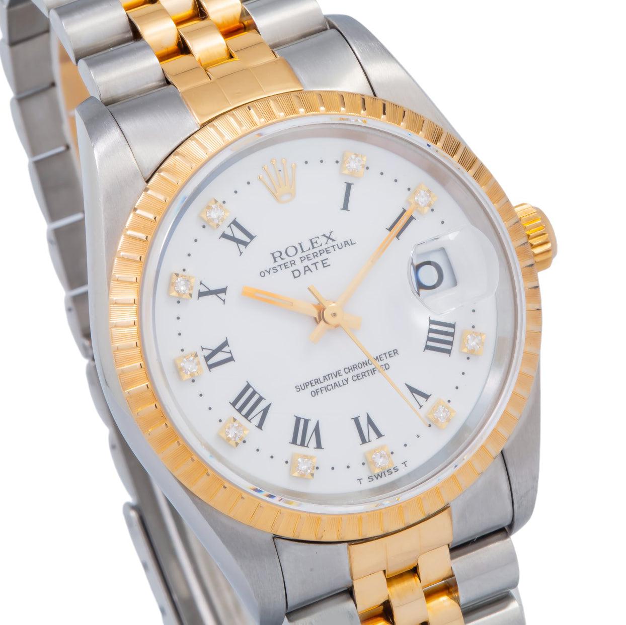 Rolex Date 15223 34MM White Diamond Dial With Two Tone Jubilee Bracelet