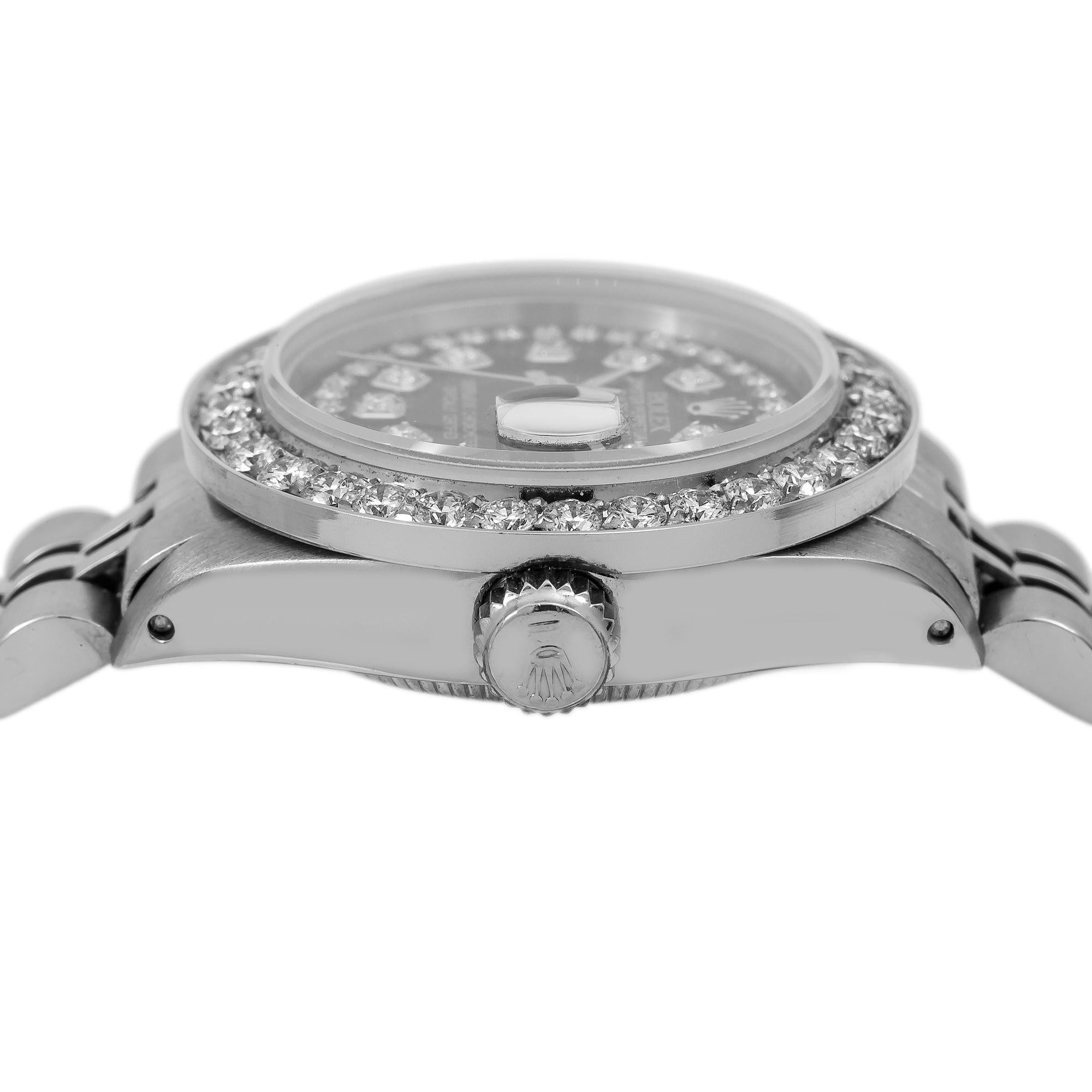 Rolex Lady-Datejust Diamond Watch, 6917 26mm, Black Diamond Dial With 1.80 CT Diamonds Jubilee Bracelet