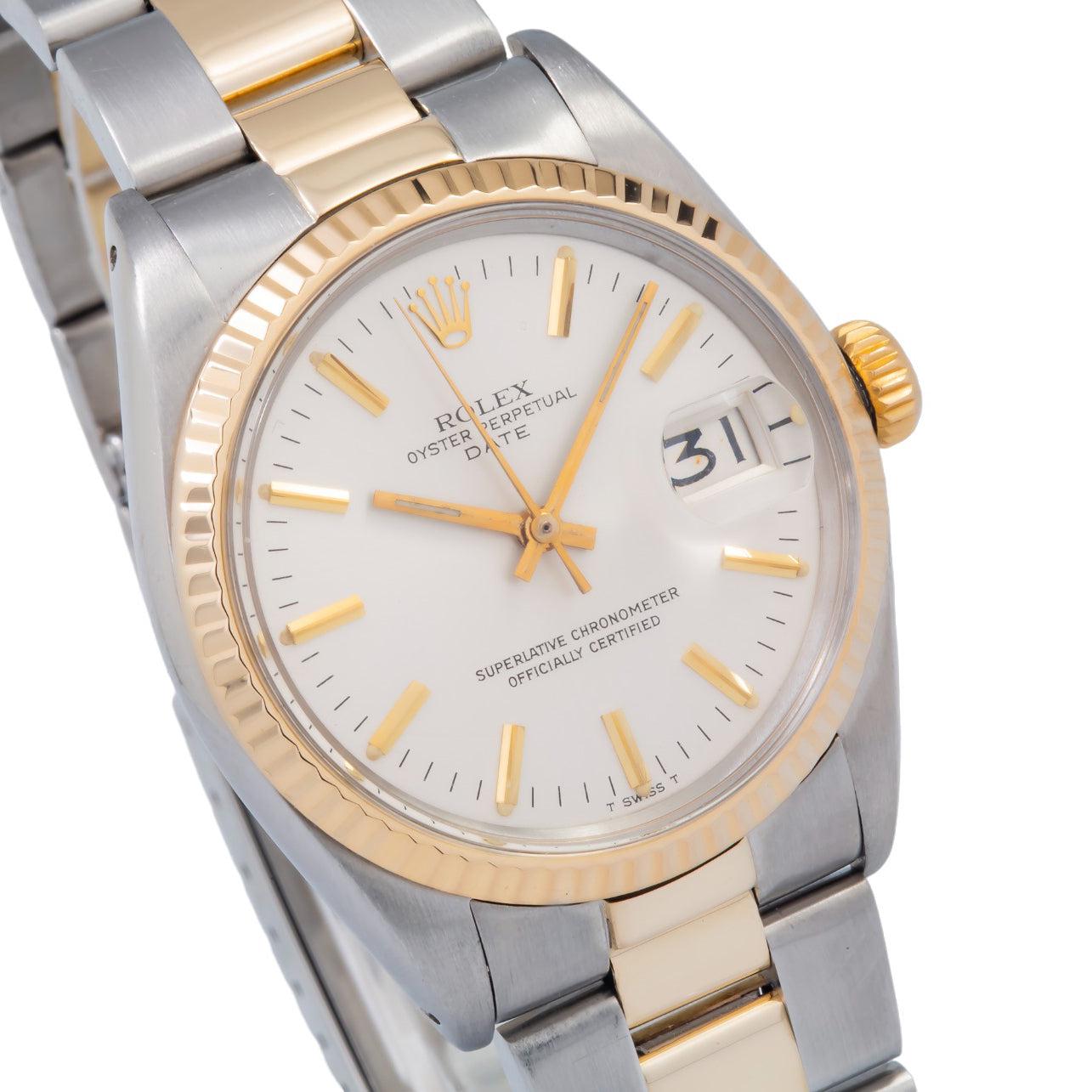 Rolex Oyster Perpetual Date 1500 34MM White Index Dial With Two Tone Oyster Bracelet