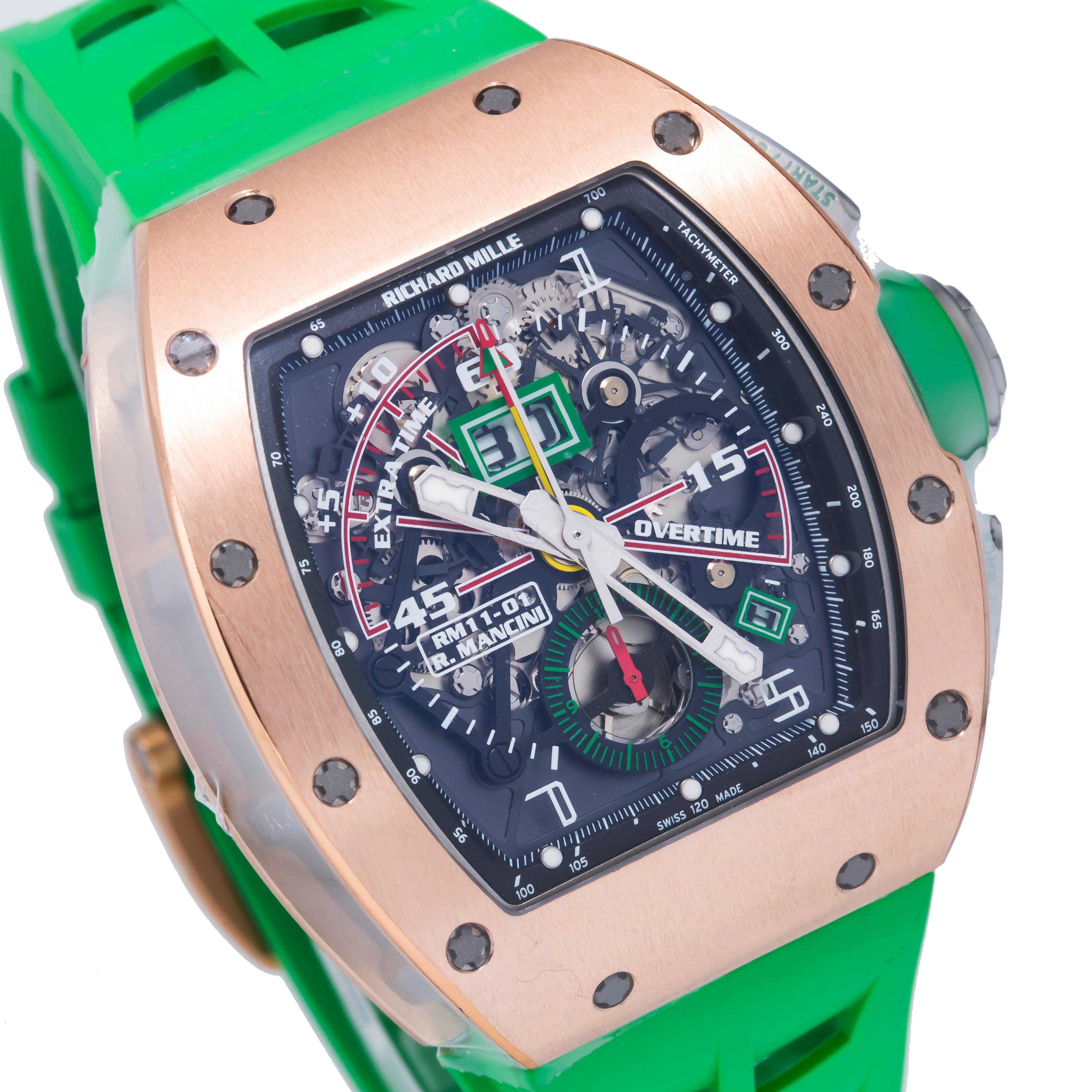 Richard Mille Roberto Mancini RM11-01 50MM Transparent Dial With Green Rubber Bracelet