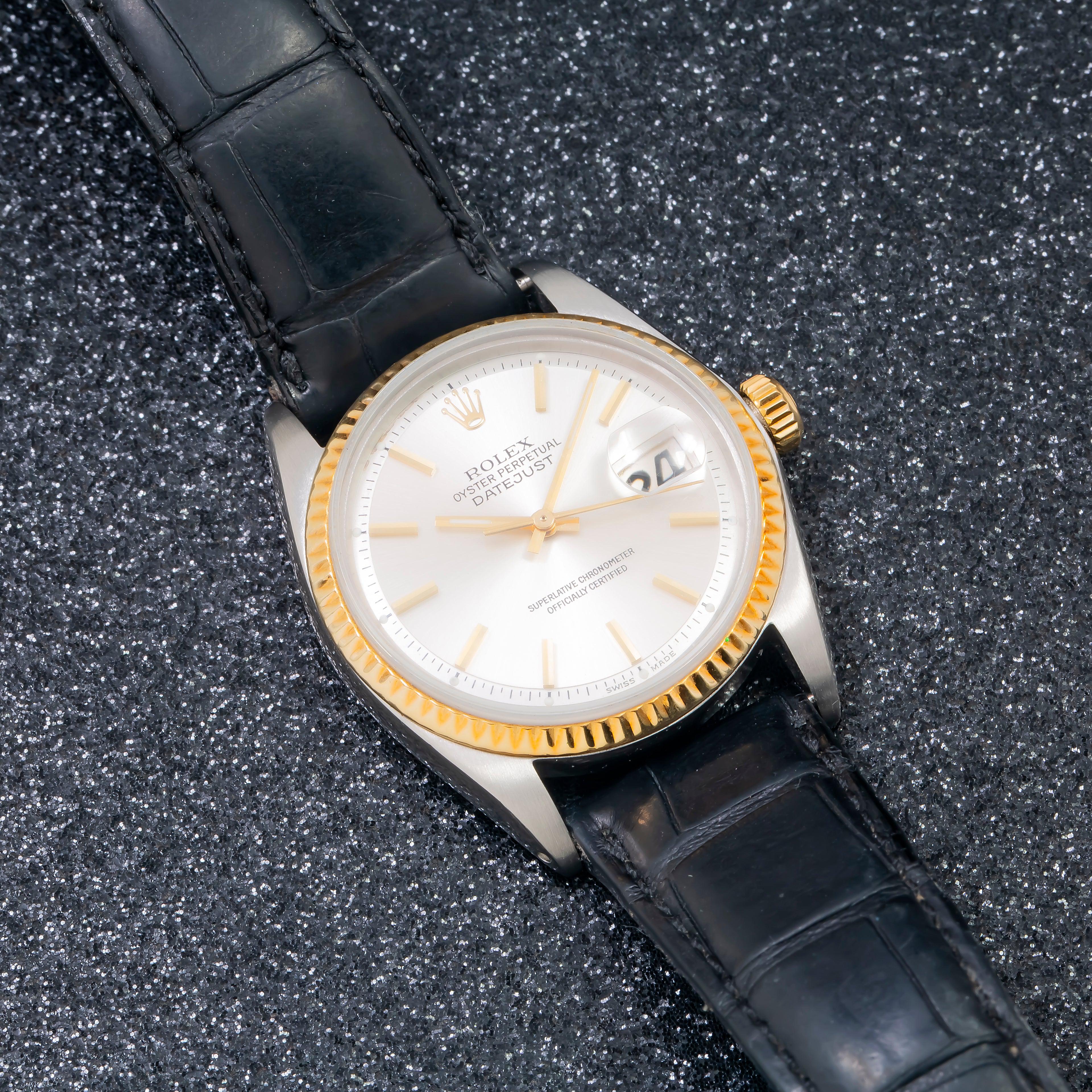 Rolex Datejust 1601 36MM Silver Dial With Black Leather Bracelet