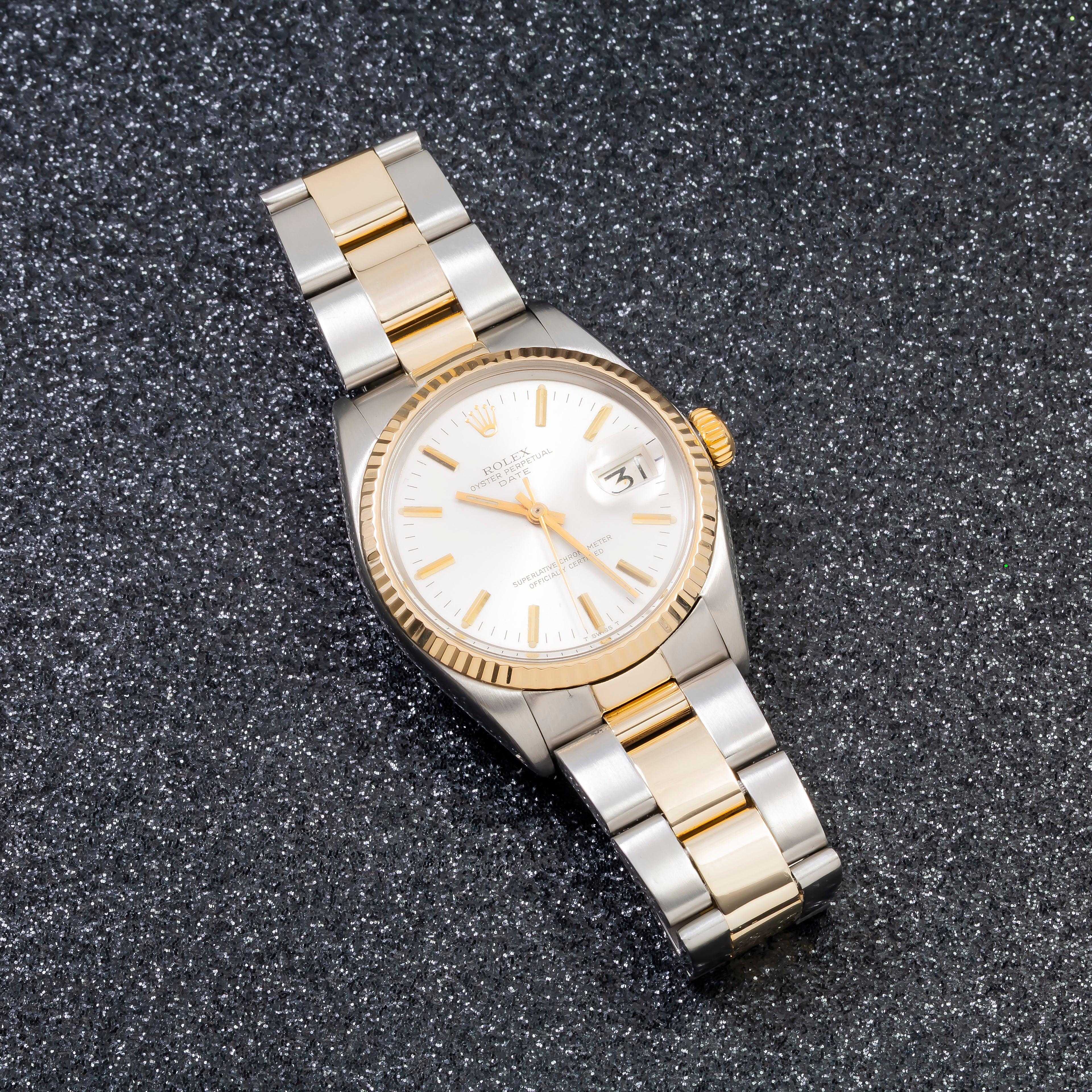 Rolex Oyster Perpetual Date 1500 34MM White Index Dial With Two Tone Oyster Bracelet