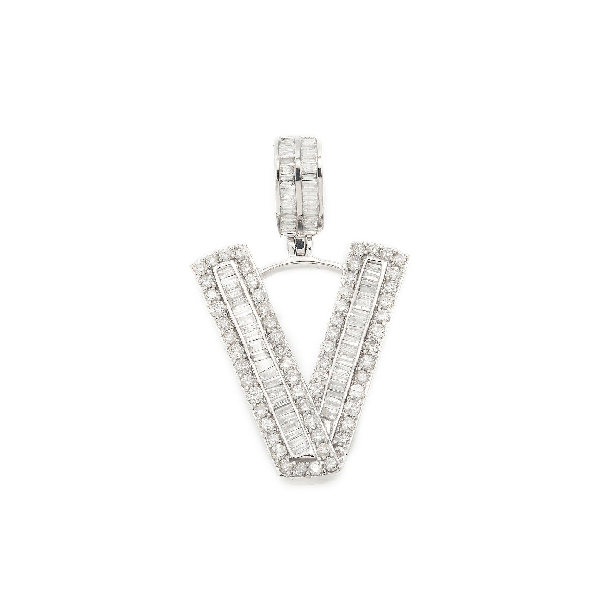 14K GOLD DIAMOND INITIAL V PENDANT 1.94 CT