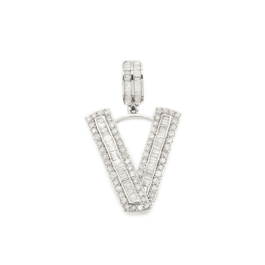 14K GOLD DIAMOND INITIAL V PENDANT 1.94 CT