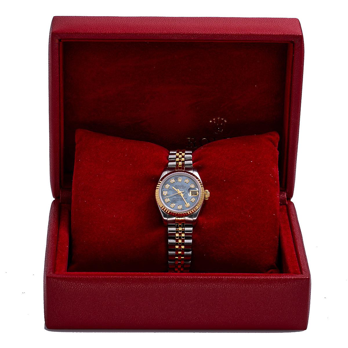 Rolex Datejust Two Tone Diamond Watch, 6917 26mm, Blue Dial with Diamond Hour Marks