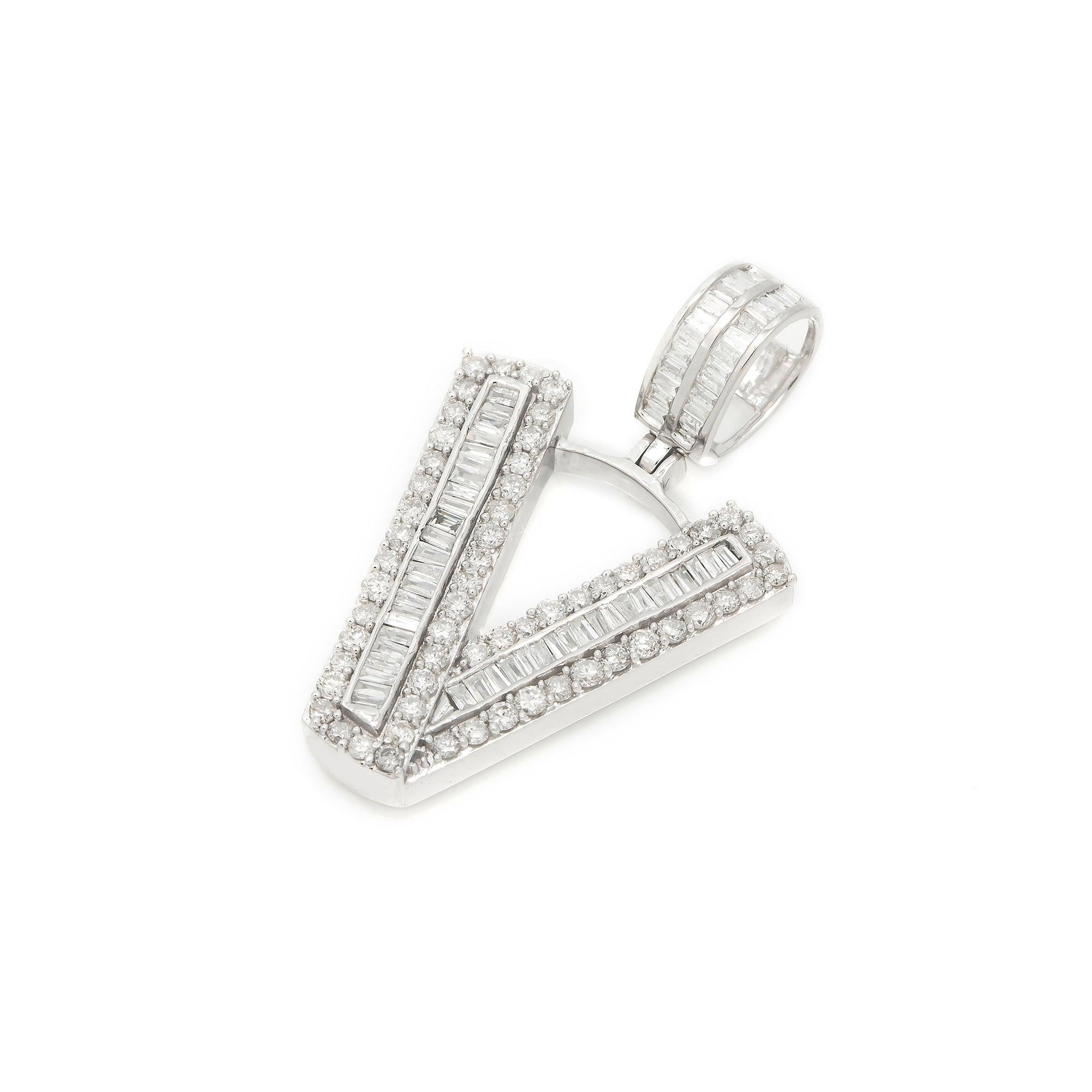 14K GOLD DIAMOND INITIAL V PENDANT 1.94 CT