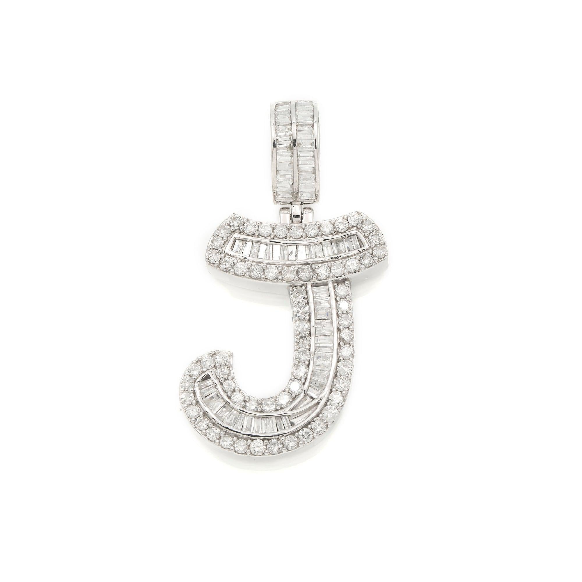 14K WHITE GOLD DIAMOND INITIAL J PENDANT 1.70 CT