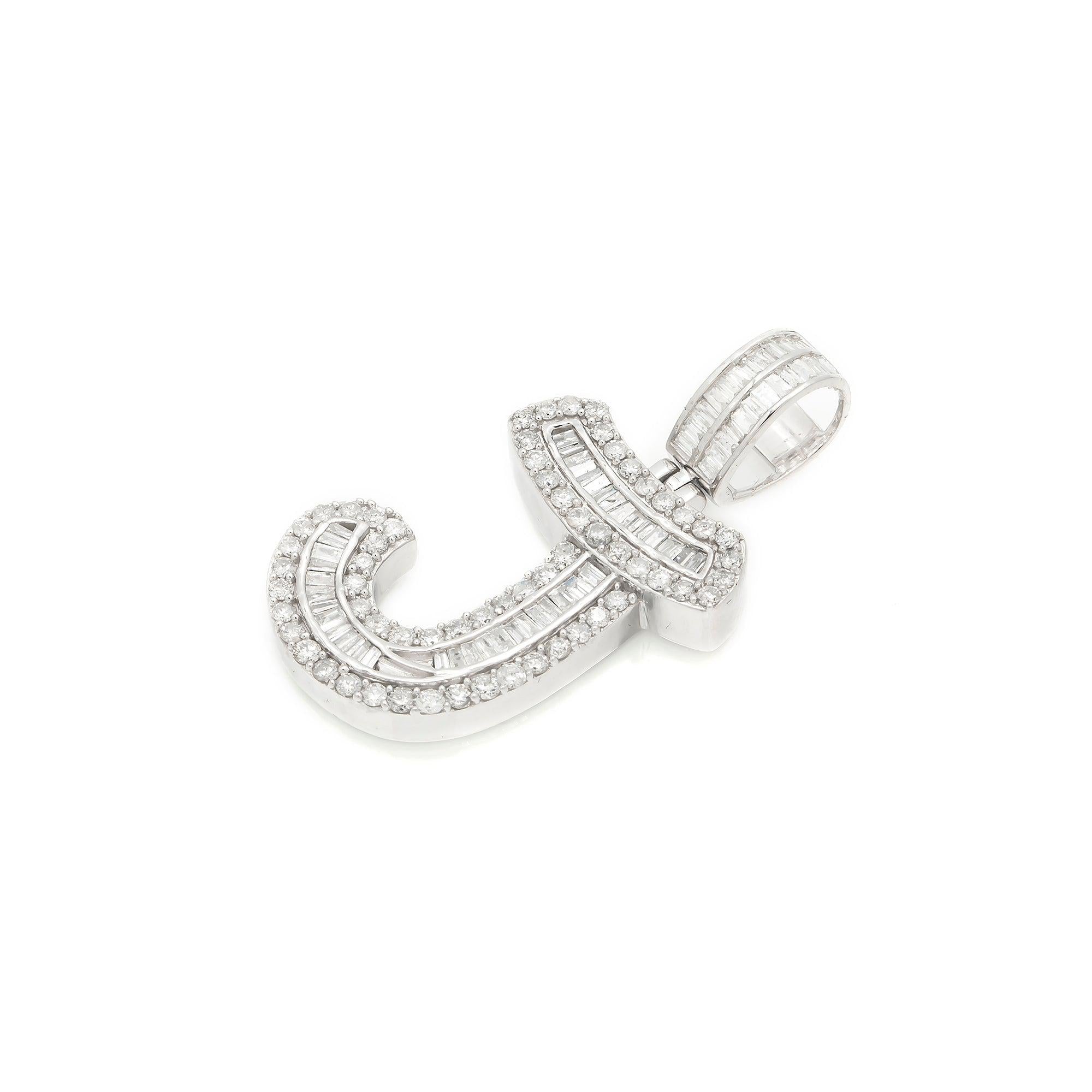 14K WHITE GOLD DIAMOND INITIAL J PENDANT 1.70 CT