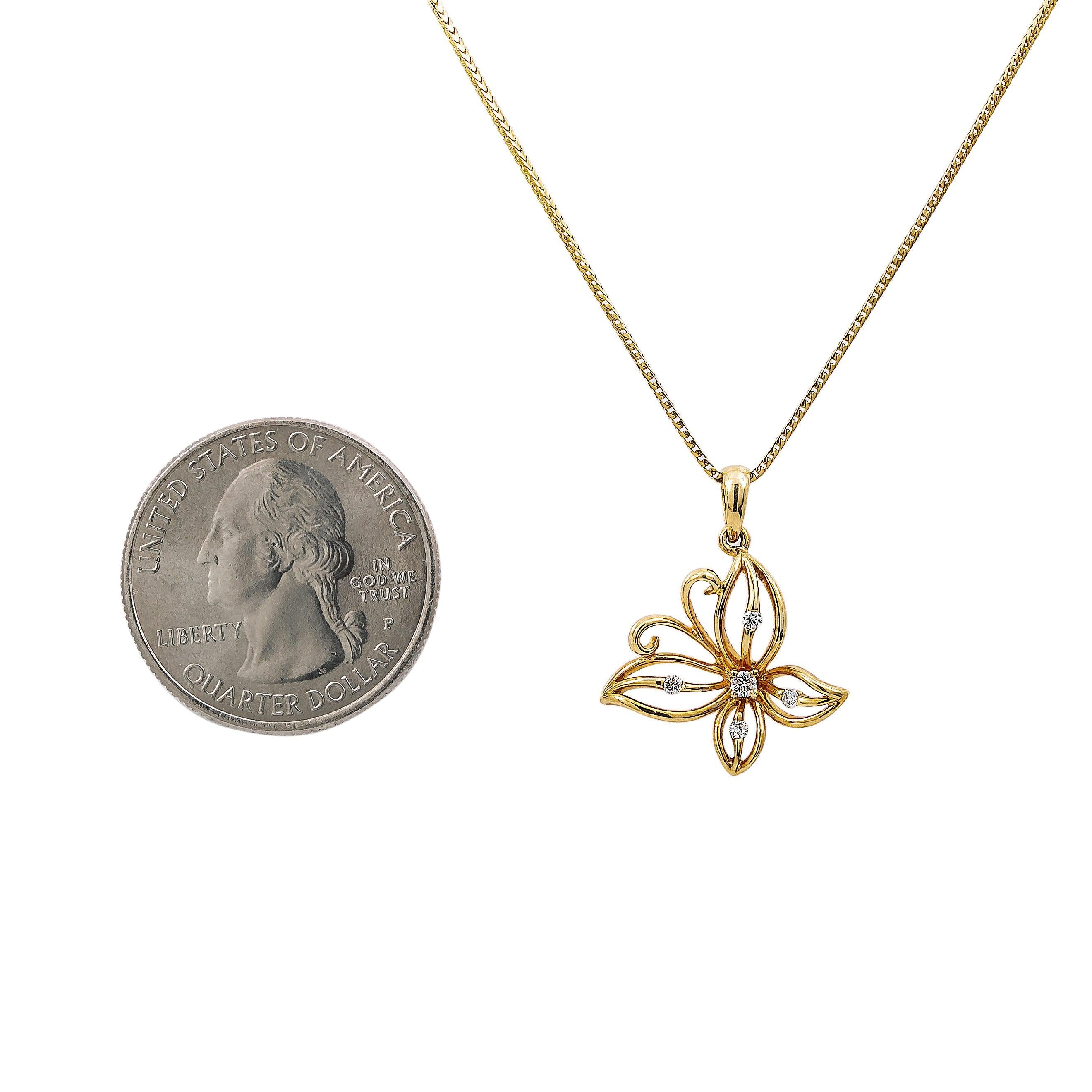18K Yellow Gold Butterfly Women's Pendant With 0.09 CT Diamonds