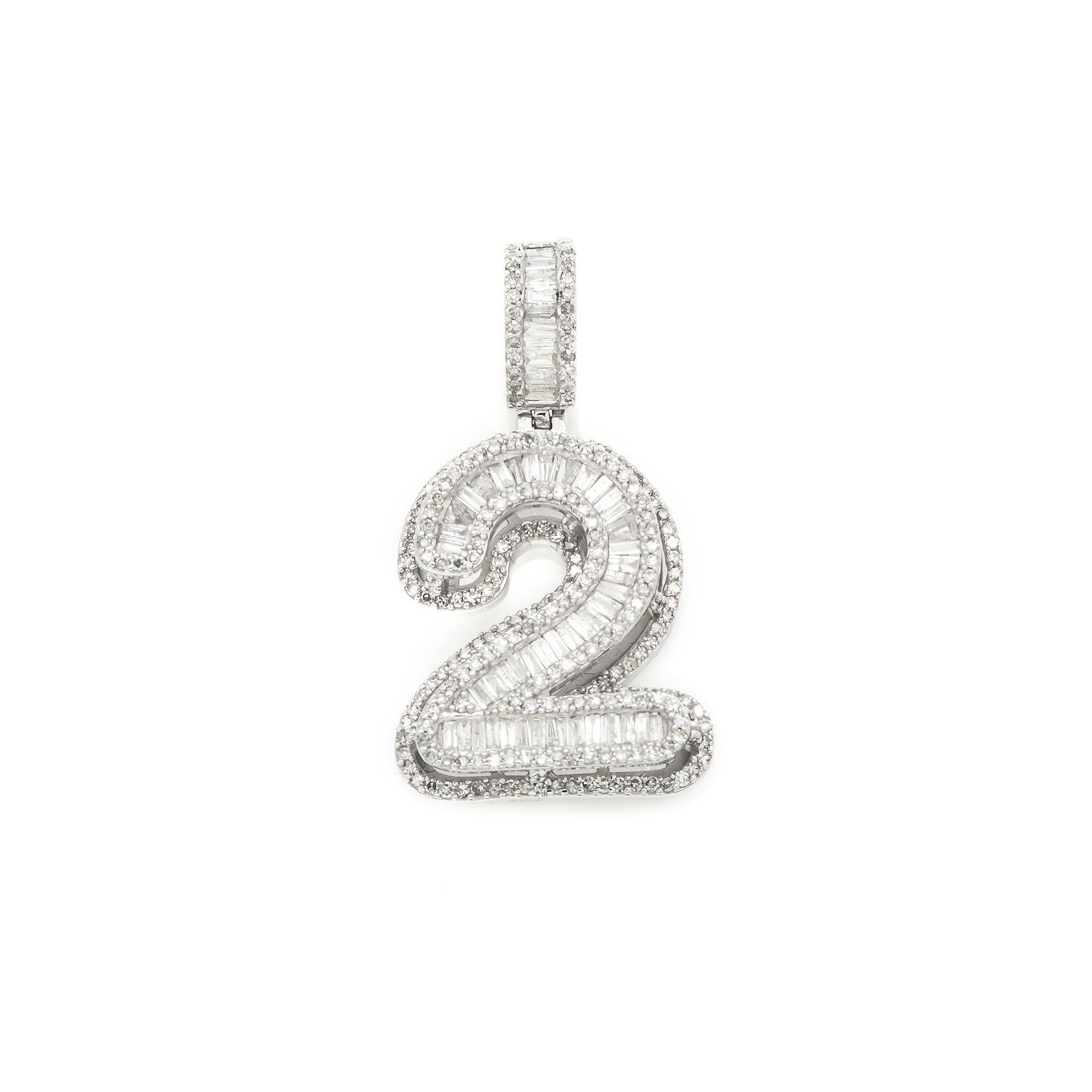 14K GOLD DIAMOND NUMBER 2 PENDANT 1.28 CT