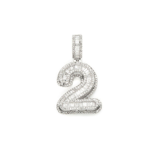14K GOLD DIAMOND NUMBER 2 PENDANT 1.28 CT