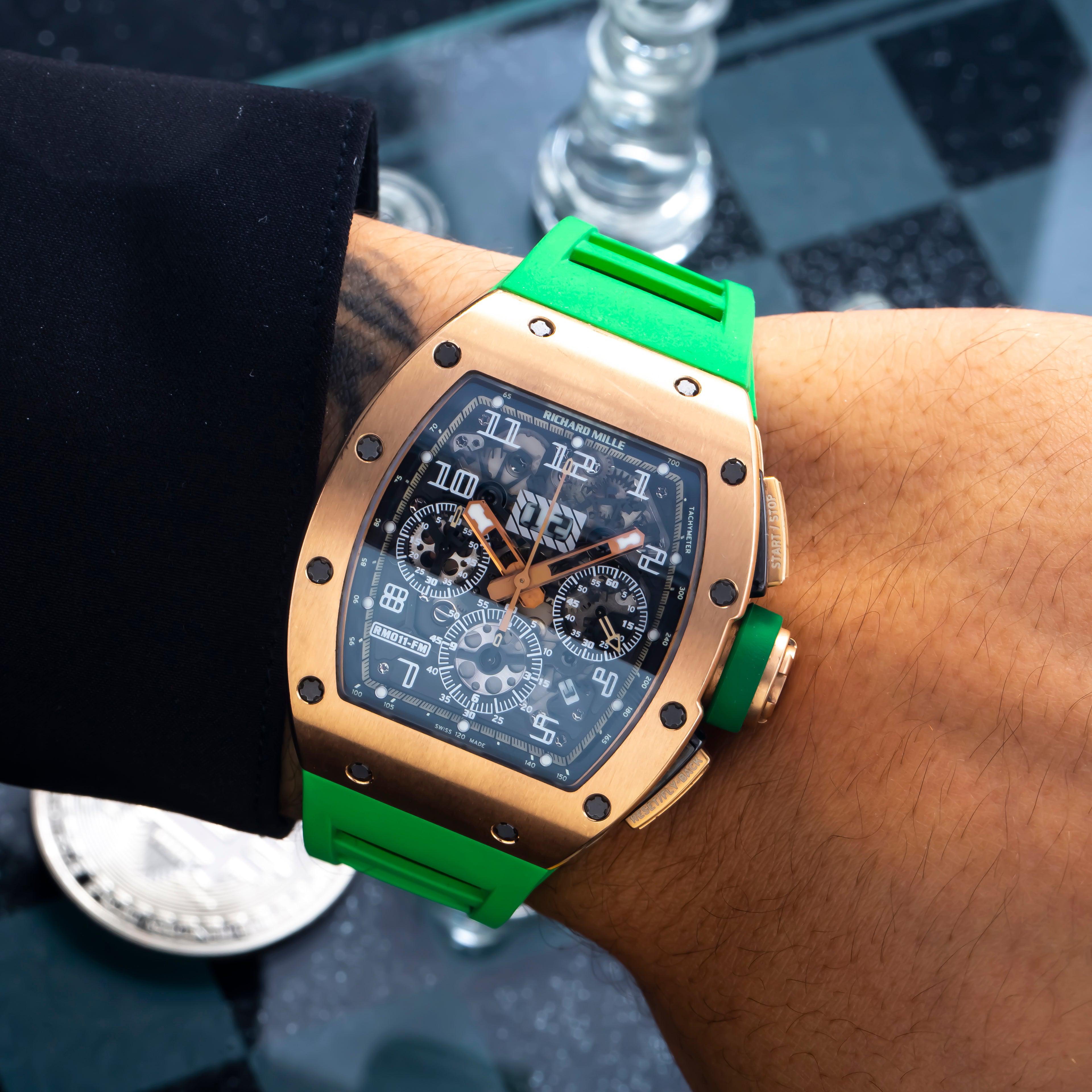 Richard Mille Roberto Mancini RM 011 50MM Transparent Dial With Green Rubber Bracelet