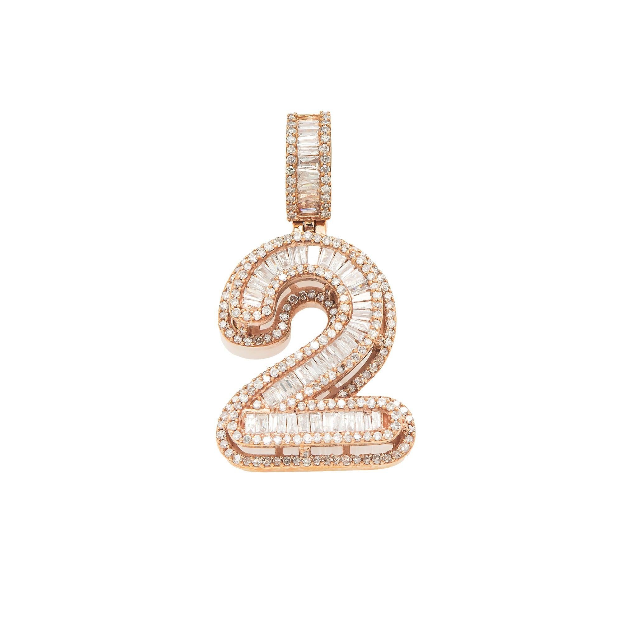 14K GOLD DIAMOND NUMBER 2 PENDANT 1.28 CT