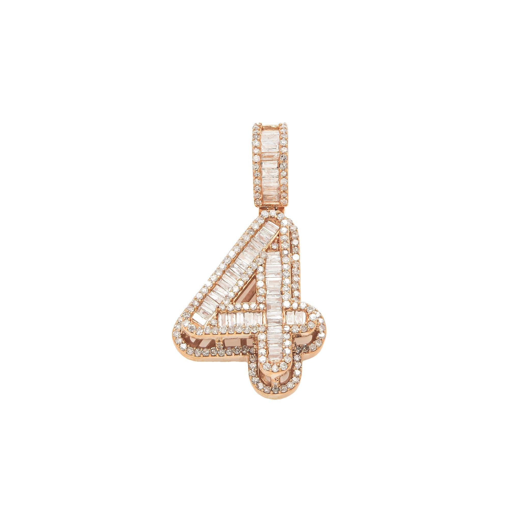 14K GOLD DIAMOND NUMBER 4 PENDANT 1.14 CT