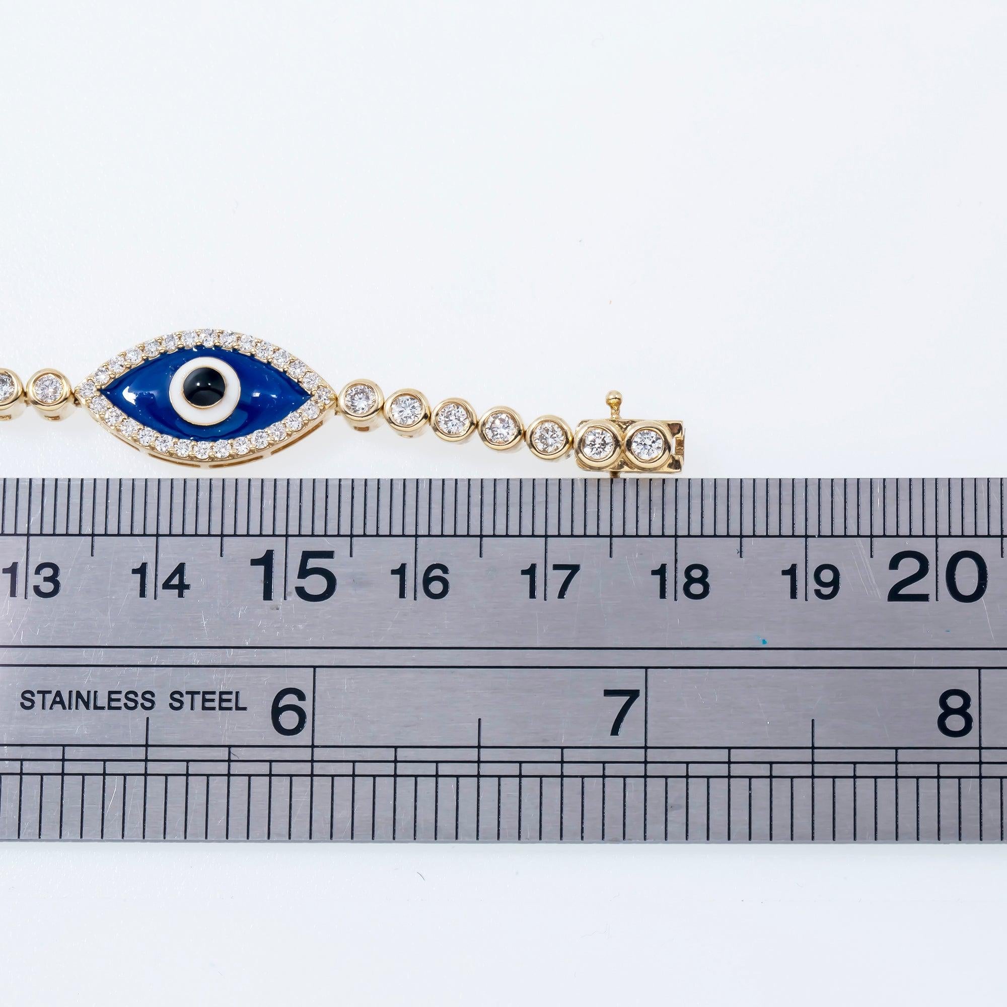 14K GOLD ROUND DIAMONDS EVIL EYE TENNIS BRACELET 2.75 CT