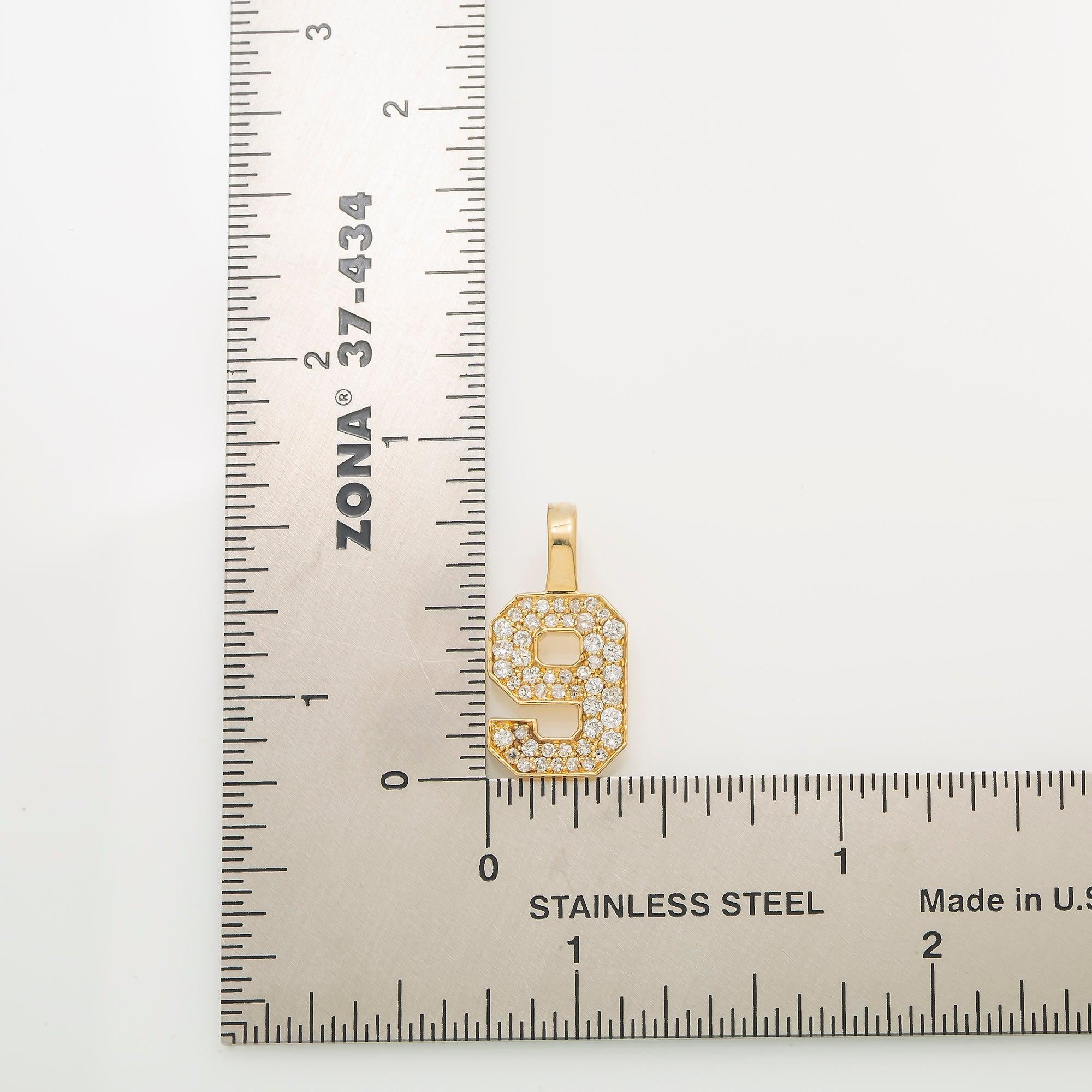 14K GOLD DIAMOND NUMBER 9 PENDANT 0.44 CT