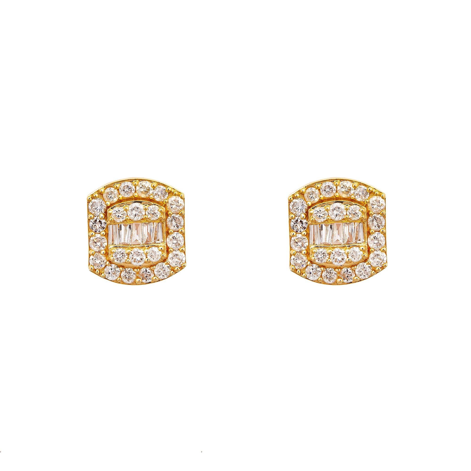 14K Yellow Gold Unisex Earrings with 0.77 CT Diamonds